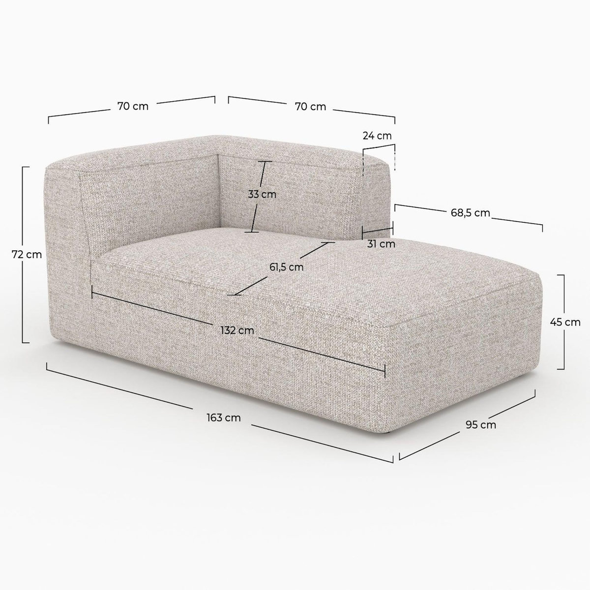 MAISON PAVANE Méridienne d'angle à droite pour canapé modulable en tissu beige-Hestia