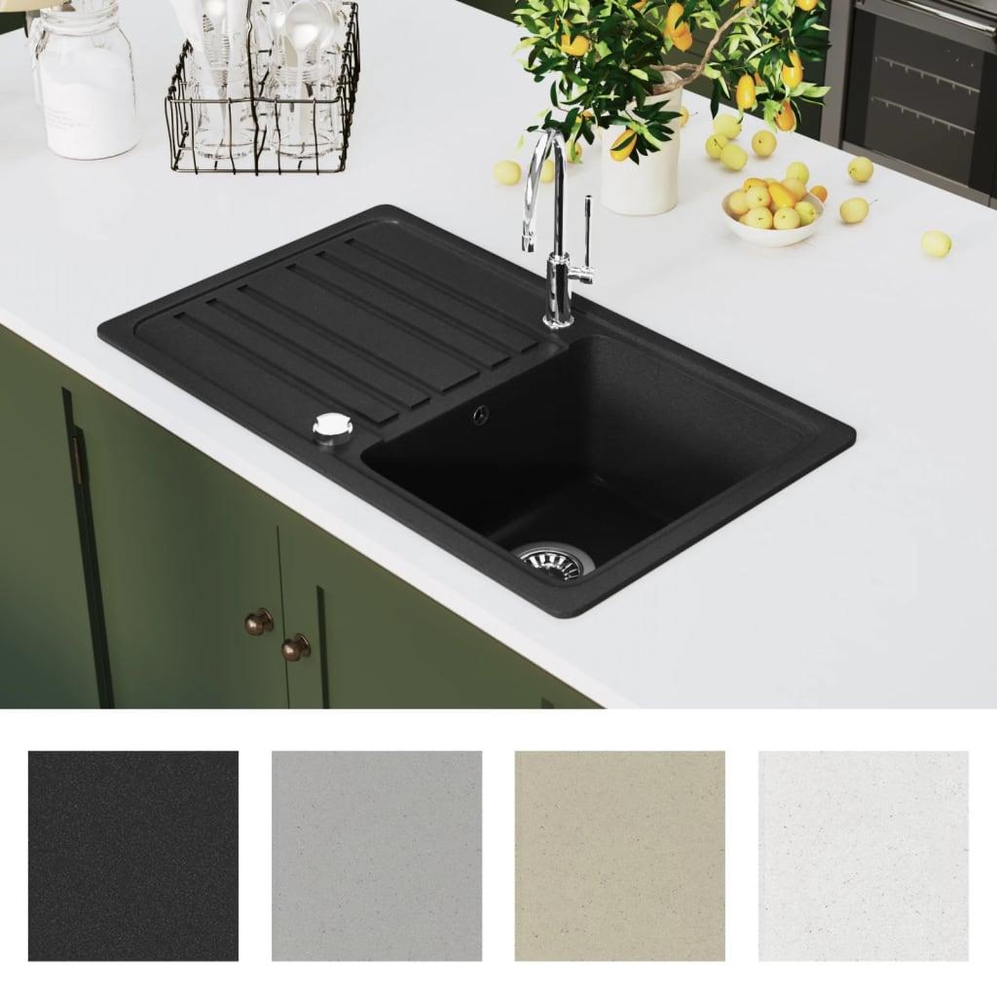 Voir la diapositive 3 : VIDAXL Evier de cuisine en granite avec egouttoir reversible Noir