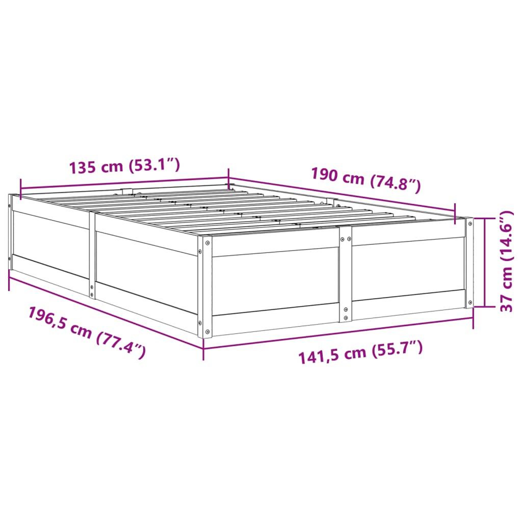 Voir la diapositive 6 : VIDAXL Cadre de lit sans matelas cire marron 135x190cm bois pin massif