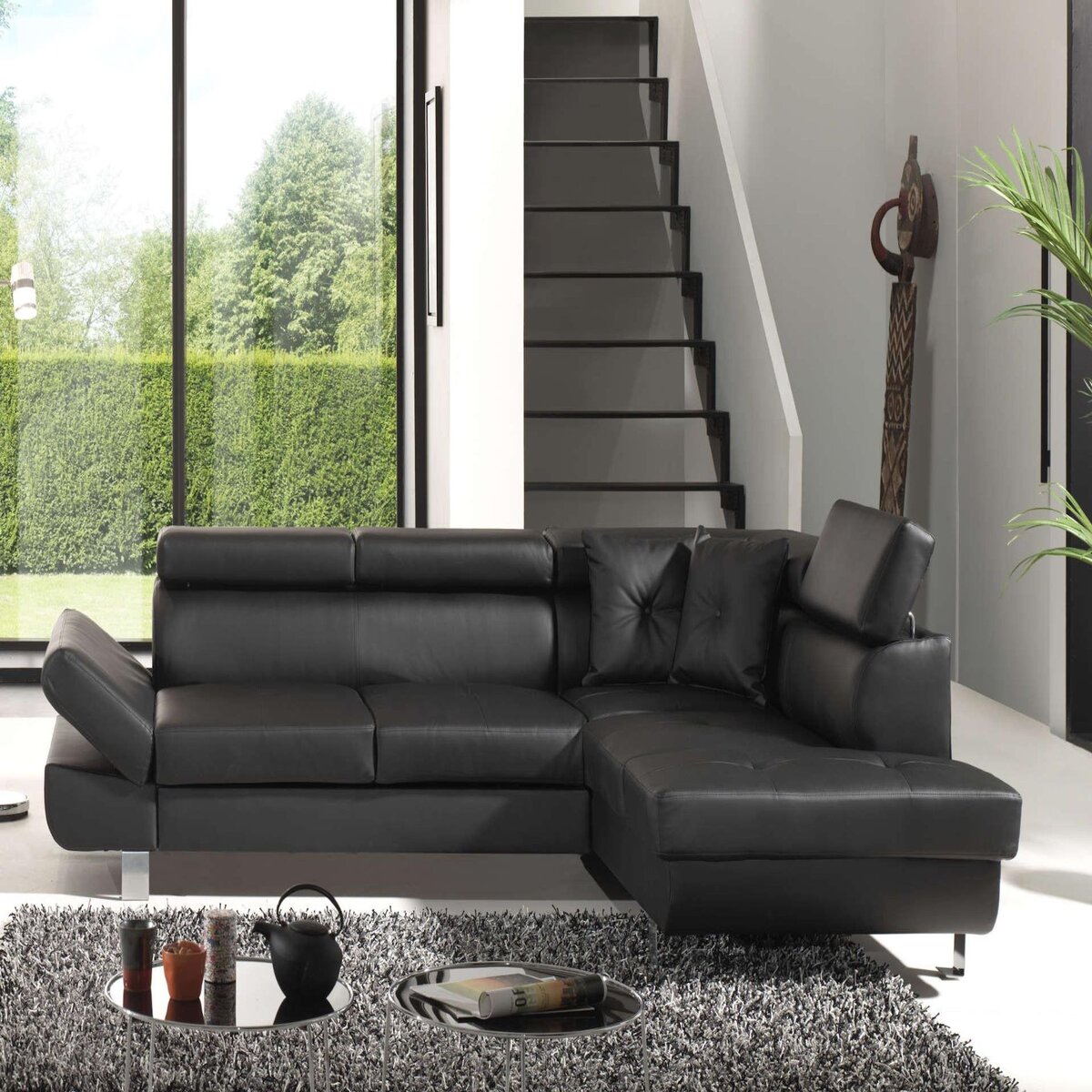 BEST MOBILIER Lisbona - canapé d'angle convertible - en pu - avec têtières réglables - droit