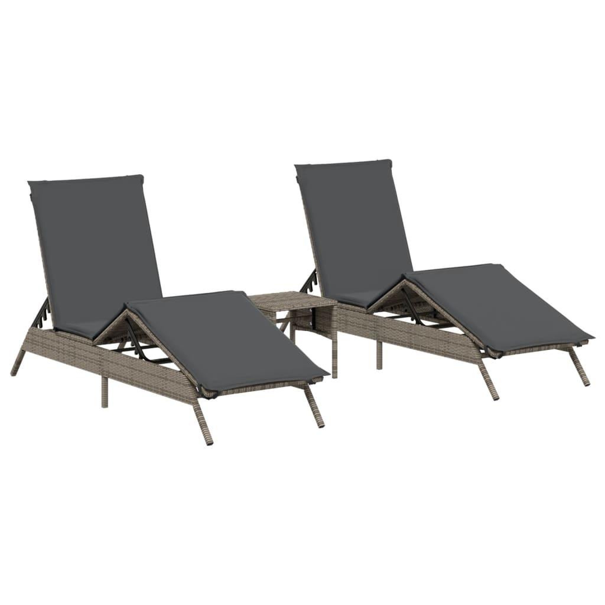 Voir la diapositive 2 : VIDAXL Chaises longues lot de 2 avec table gris resine tressee