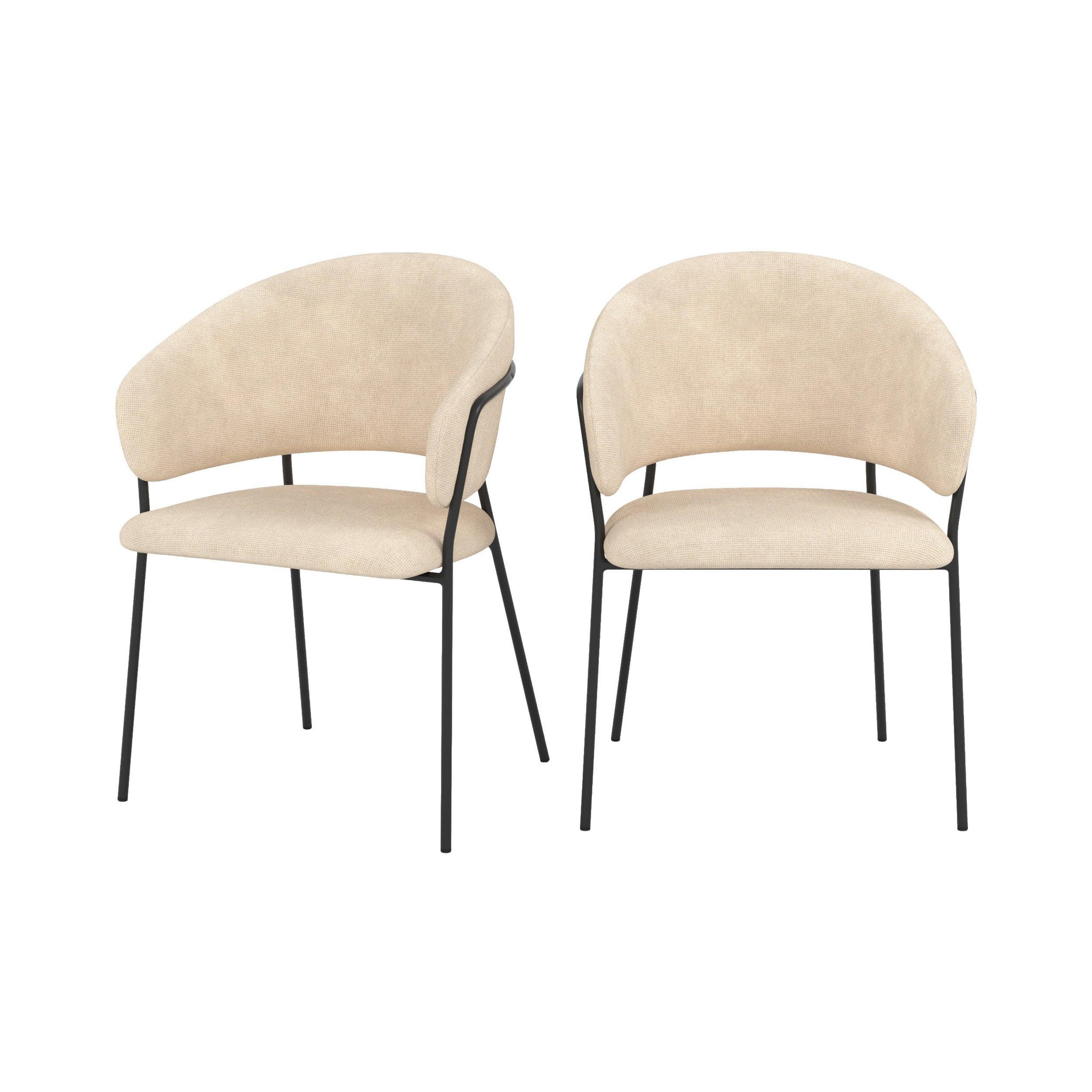 MAISON PAVANE Lot de 2 chaises en tissu beige et pieds en métal noir -amaya