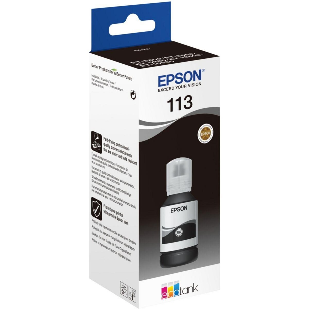 Epson Encre Bouteille d'Encre Ecotank 113 Noire Grande Contenance (127ml) - C13T06B140