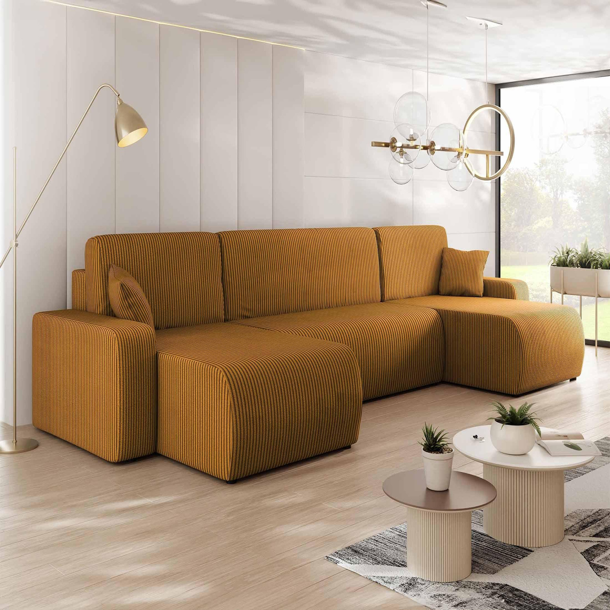 Voir la diapositive 1 : BEST MOBILIER Artemisa - canapé panoramique en u - 7 places - convertible avec coffre - en velours côtelé