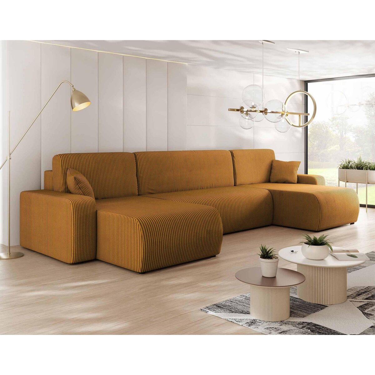 BEST MOBILIER Artemisa - canapé panoramique en u - 7 places - convertible avec coffre - en velours côtelé