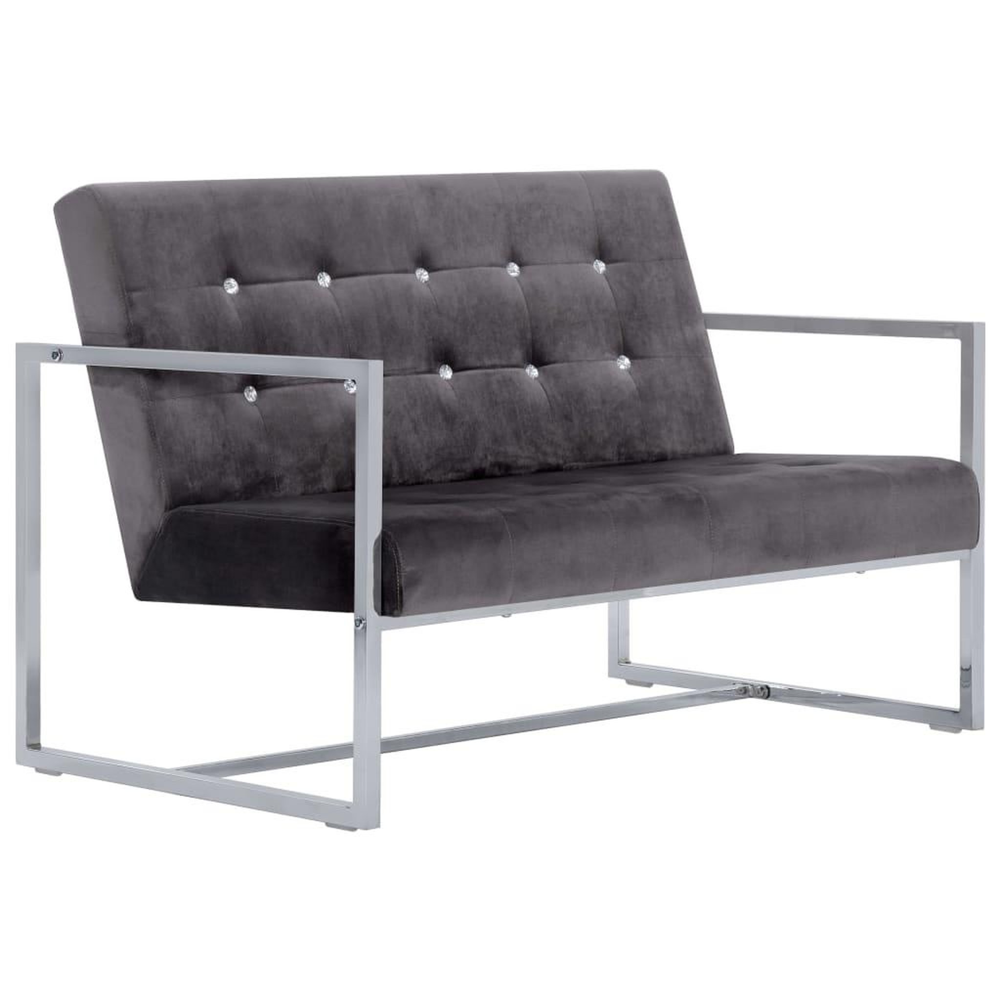 Voir la diapositive 2 : VIDAXL Canape 2 places avec accoudoirs Gris fonce Chrome et velours