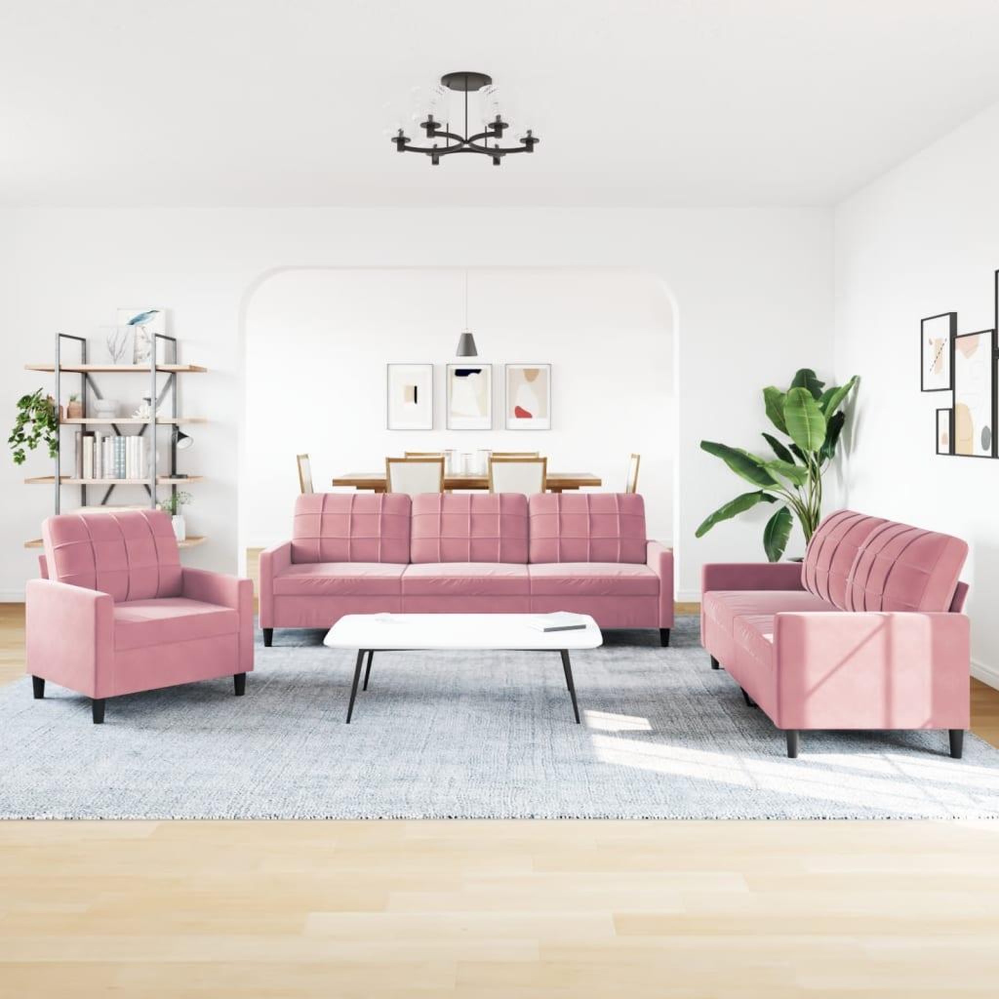 Voir la diapositive 3 : VIDAXL Ensemble de canapes 3 pcs avec coussins Rose Velours