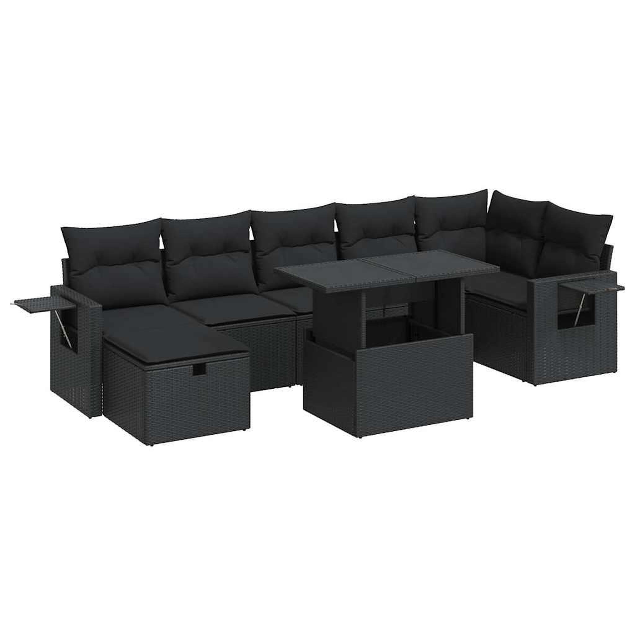 Voir la diapositive 2 : VIDAXL Salon de jardin 8 pcs avec coussins noir resine tressee