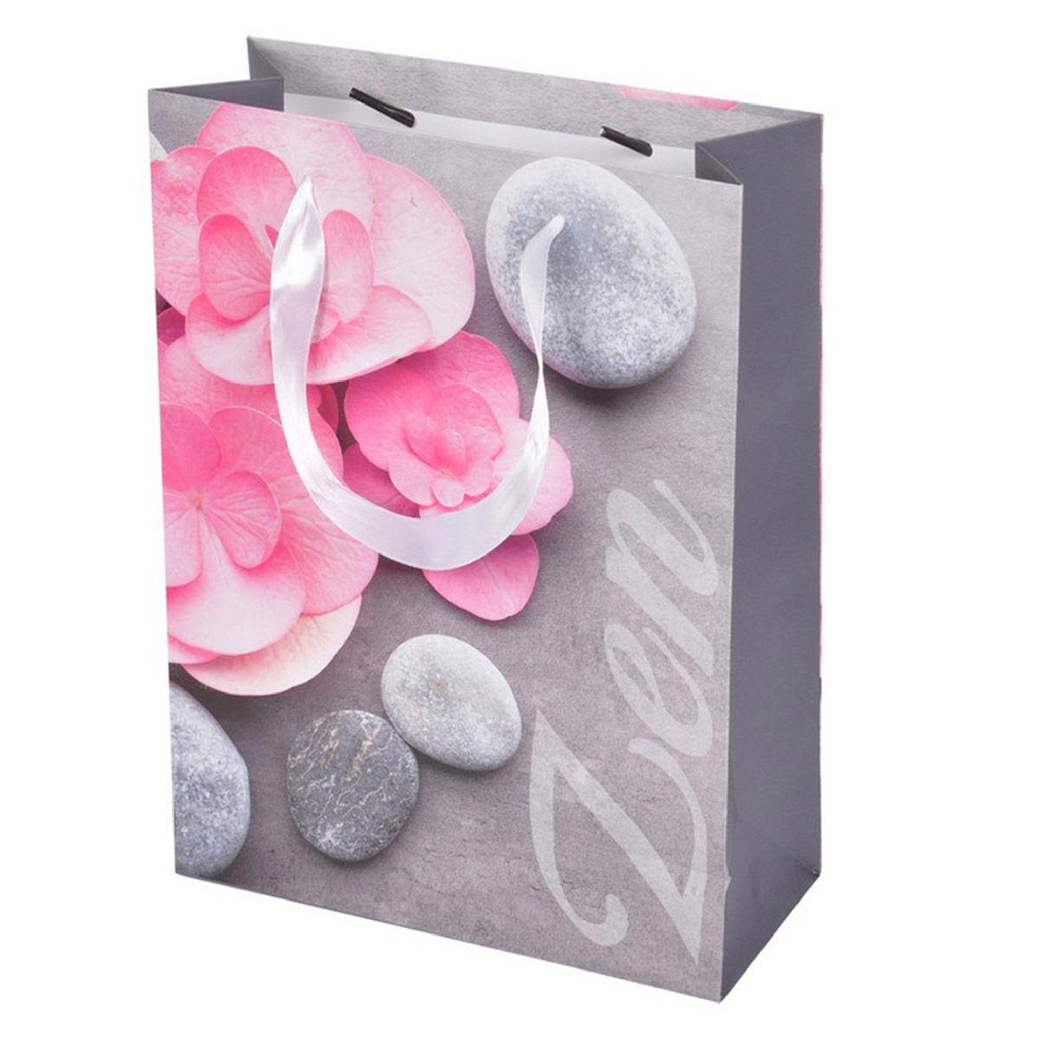 HOMEA Sac Cadeau  Zen Orchidée  14cm Gris & Rose