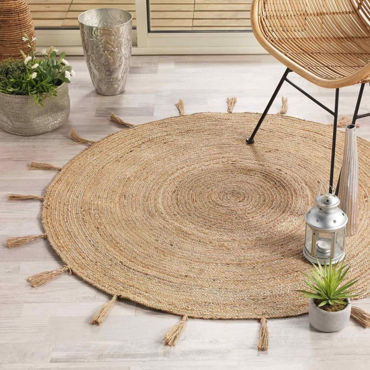 Douceur d'Intérieur Tapis rond 120 cm jute Sanda argent