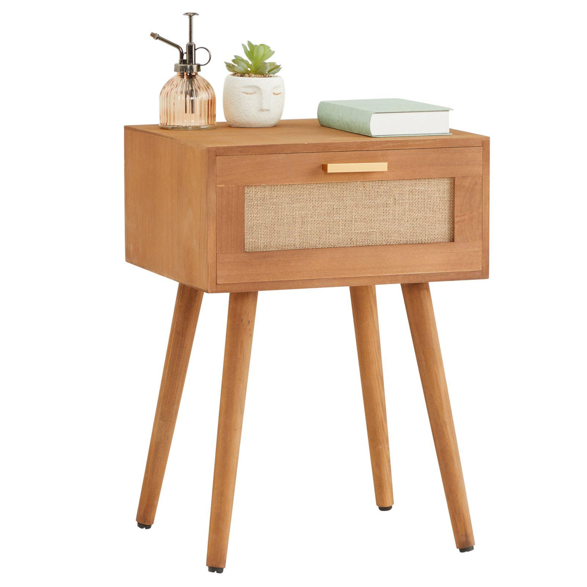 Voir la diapositive 1 : IDIMEX Table de chevet kiran 1 tiroir, en bois et lin