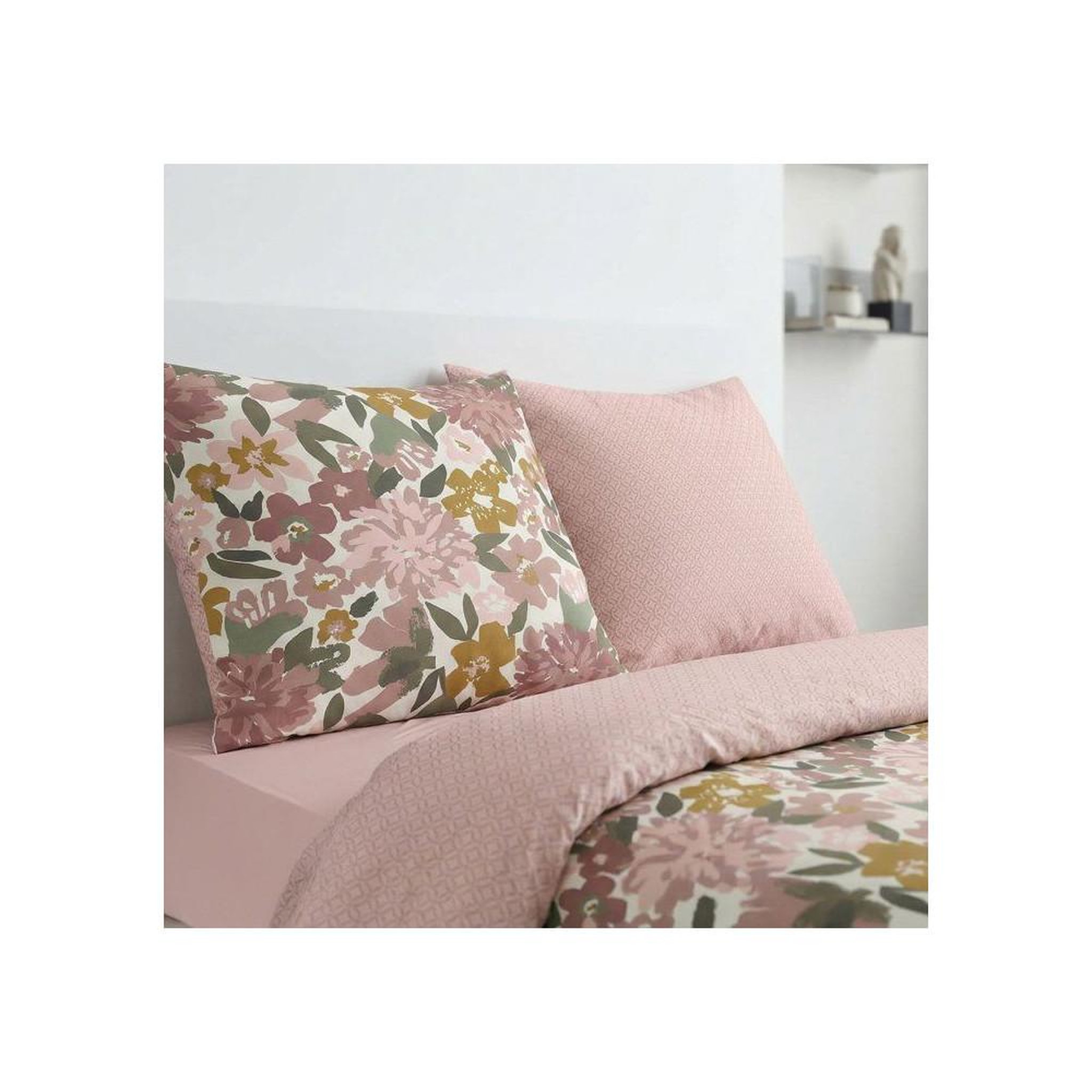 Voir la diapositive 2 : Today Parure de lit today sunshine rose poudré 3 pièces coton 260x240 cm + 2 taies 63x63 cm, imprimé floral champêtre réversible