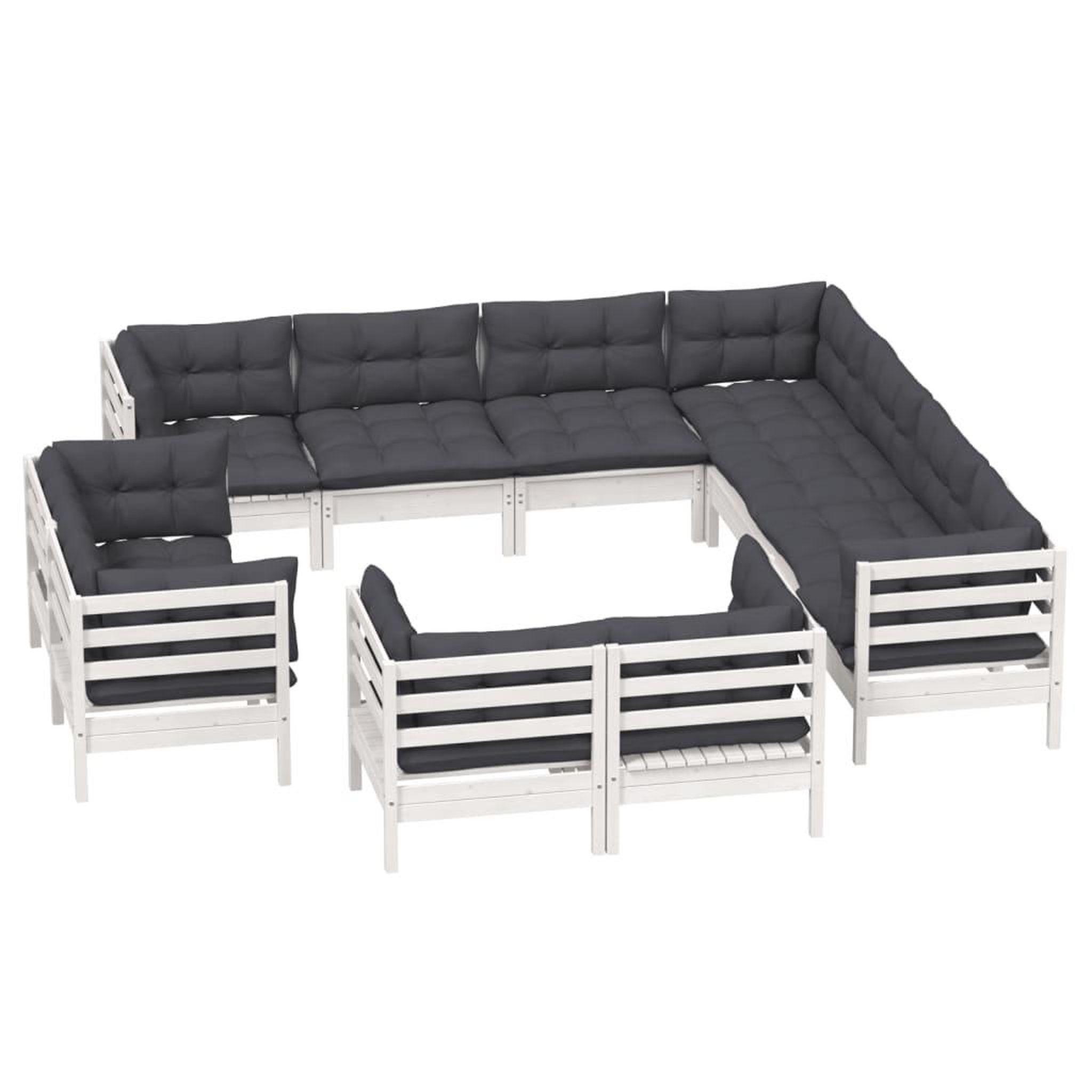 Voir la diapositive 3 : VIDAXL Salon de jardin 11 pcs avec coussins blanc bois de pin solide