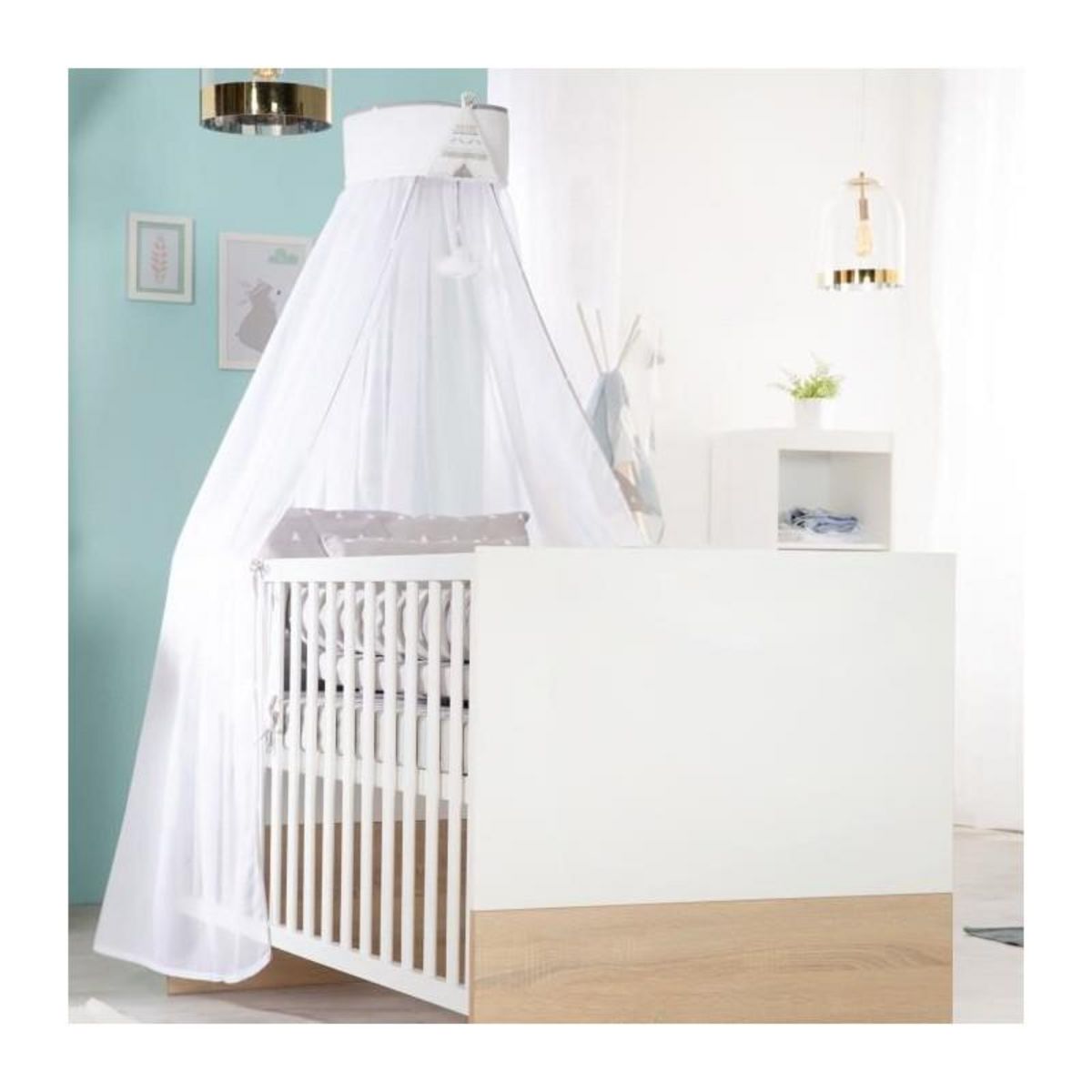 Roba Chambre bébé duo - Lit évolutif 70 x 140 cm + Commode a langer avec plan a langer inclus - ROBA - Bicolore blanc / décor che
