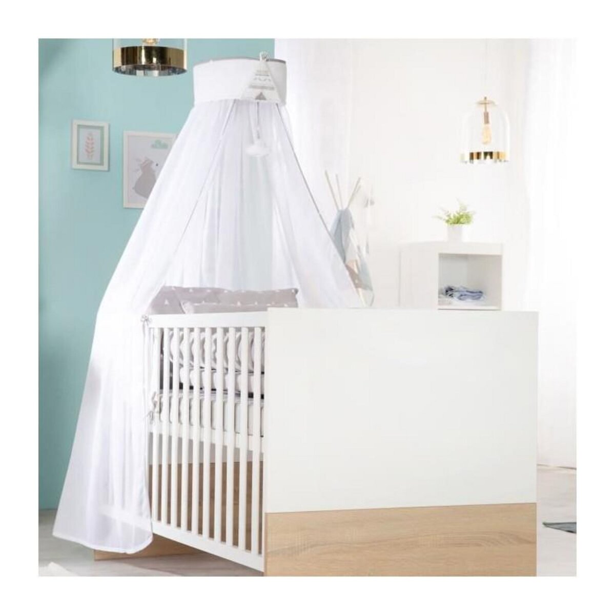 Roba Chambre bébé duo - Lit évolutif 70 x 140 cm + Commode a langer avec plan a langer inclus - ROBA - Bicolore blanc / décor che