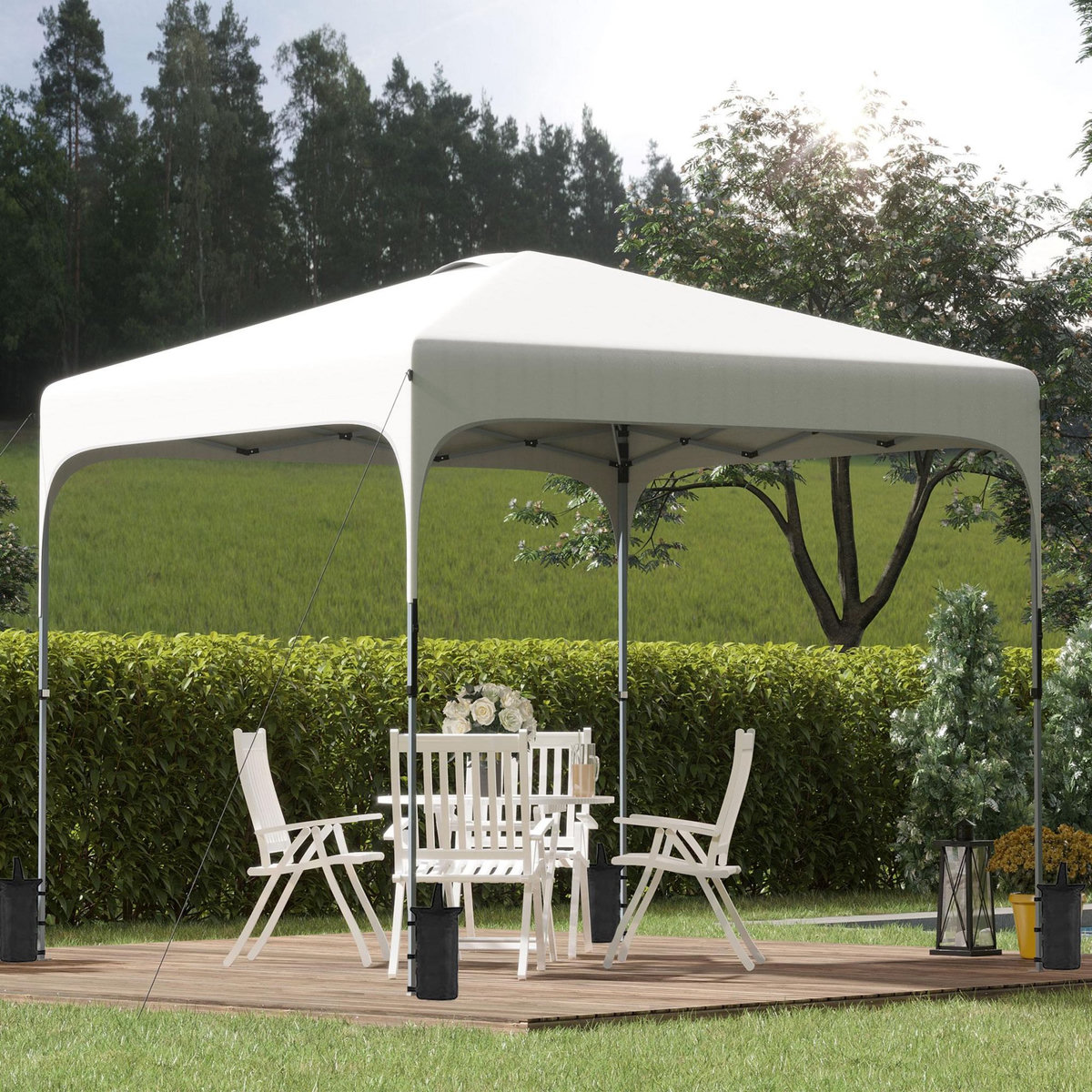 OUTSUNNY Tonnelle barnum automatique pop-up dim. 2,53L x 2,53l x 2,68H m hauteur réglable nombreux accessoires inclus acier oxford blanc