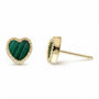 Voir la diapositive 2 : L'ATELIER D'AZUR Boucles d'Oreilles Or Jaune et Malachite - Puces Motif Coeur