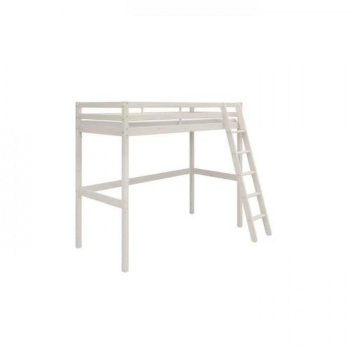 MARKET24 Lit mezzanine enfant - 90 x 190 cm - Pin massif blanchi - Sommier inclus - ERIKA