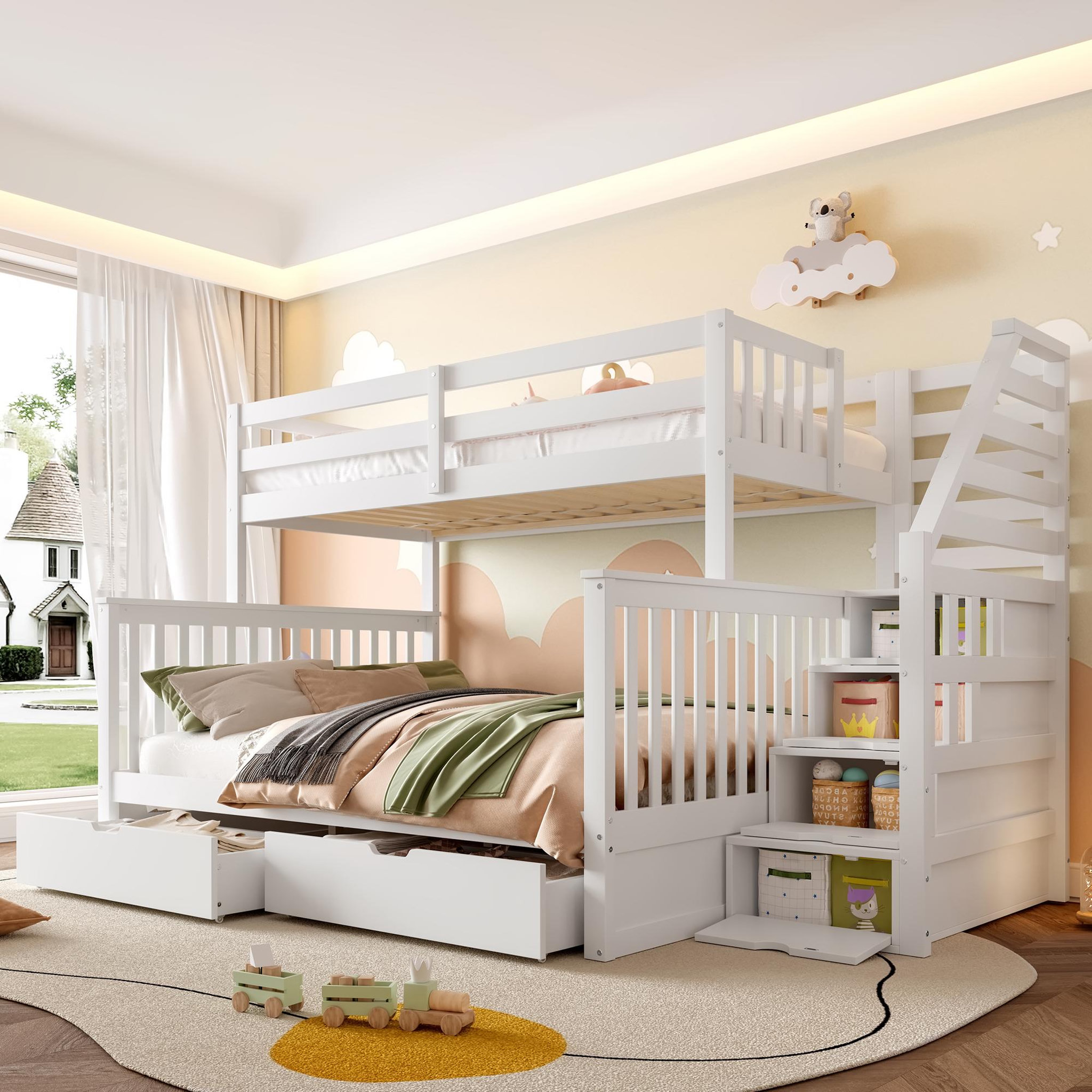 Voir la diapositive 4 : MERAX Lit superposé 140x200(90x200) cm coloris blanc pin