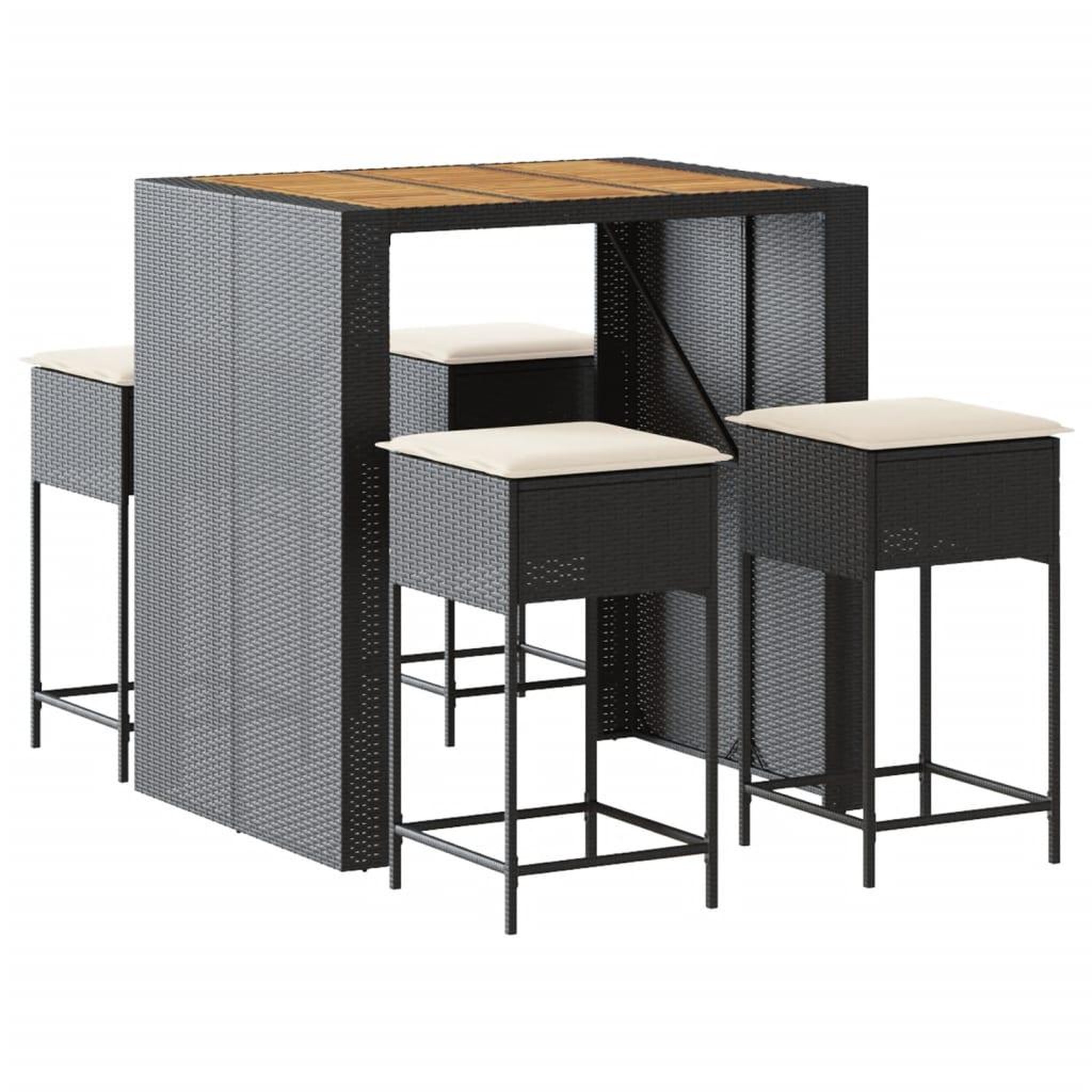 Voir la diapositive 2 : VIDAXL Ensemble de bar de jardin 5 pcs avec coussins noir poly rotin