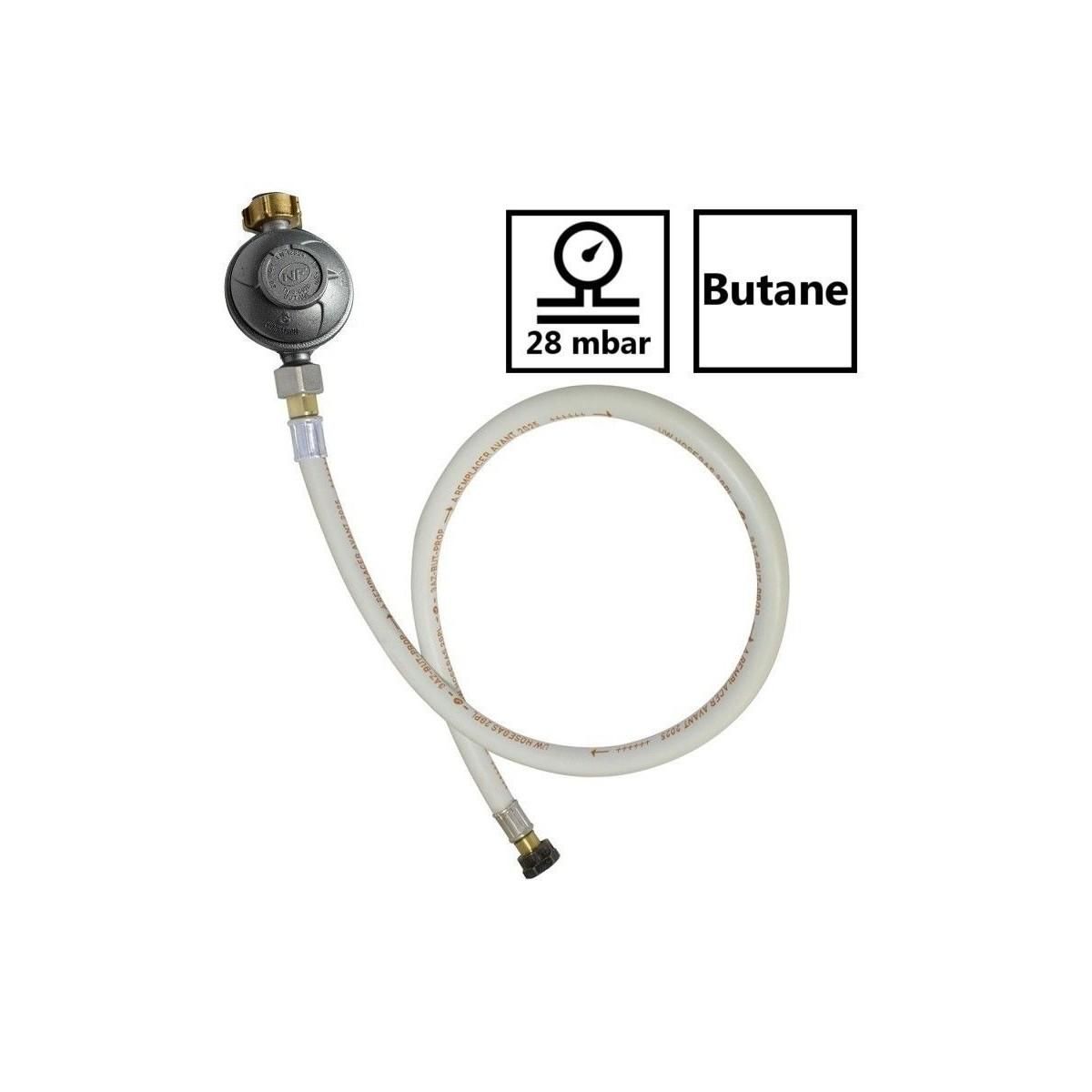 Proweltek Kit détendeur 28 mbar vissable gaz Butane + Tuyau gaz flexible 1.50 m à embouts vissables