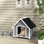 Voir la diapositive 2 : PAWHUT Niche pour chien design chalet sur pied - toit double pente, plancher amovible - plastique noir bois blanc gris