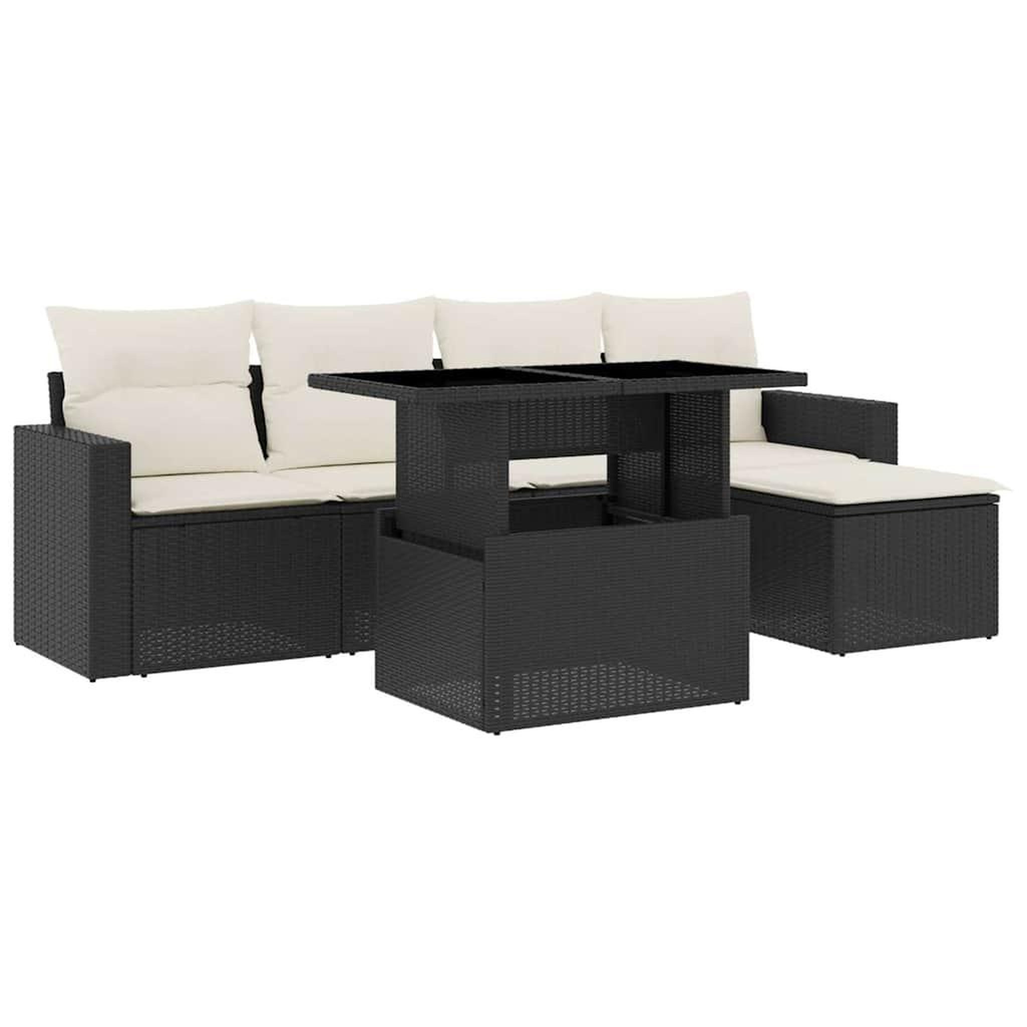 Voir la diapositive 2 : VIDAXL Salon de jardin 6 pcs avec coussins noir resine tressee