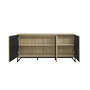 Voir la diapositive 5 : SWEEEK Buffet style contemporain avec 3 portes effet bois rainuré ouverture par pression. buffet bas. piètement en métal noir L160cm