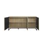Voir la diapositive 5 : SWEEEK Buffet style contemporain avec 3 portes effet bois rainuré ouverture par pression. buffet bas. piètement en métal noir L160cm