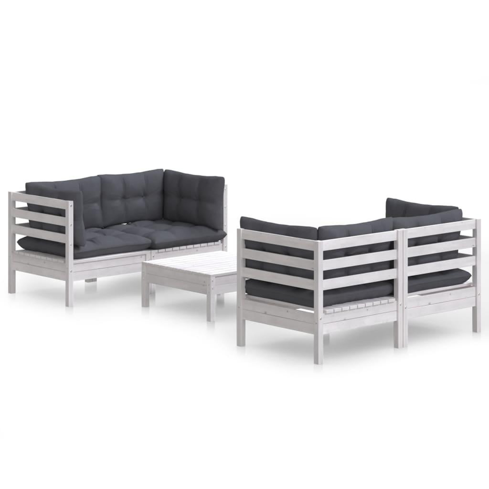 Voir la diapositive 2 : VIDAXL Salon de jardin 5 pcs avec coussins anthracite bois de pin