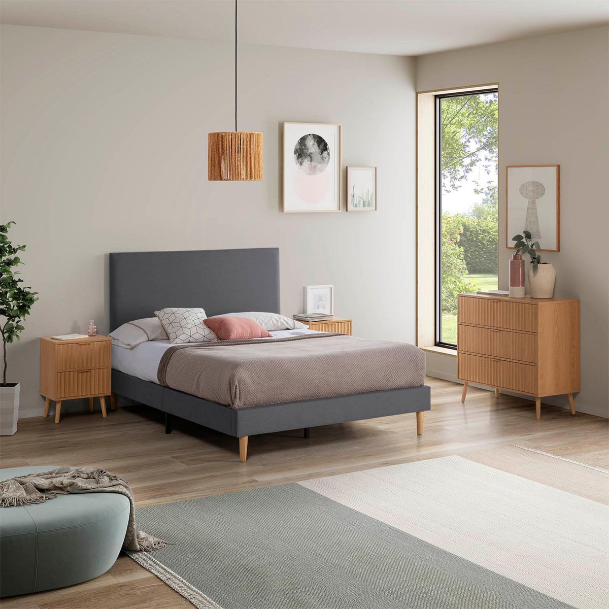 VS VENTA-STOCK Tête de lit Aura recouverte de tissu Gris Foncé 140x60 cm