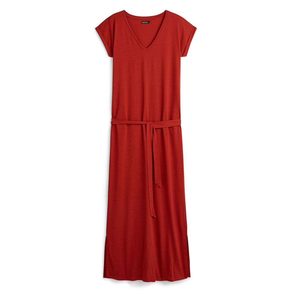 IN EXTENSO Robe longue ceinturée rouge brique femme