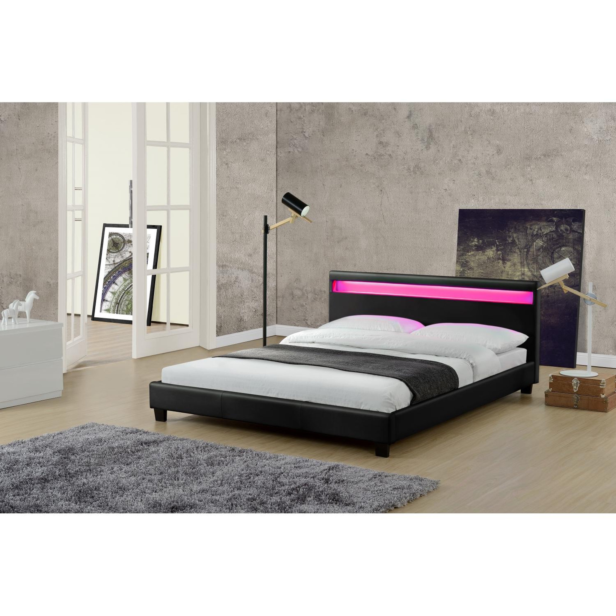 Voir la diapositive 3 : CONCEPT USINE Lit avec led 160 x 200 cm en pu noir picadilly