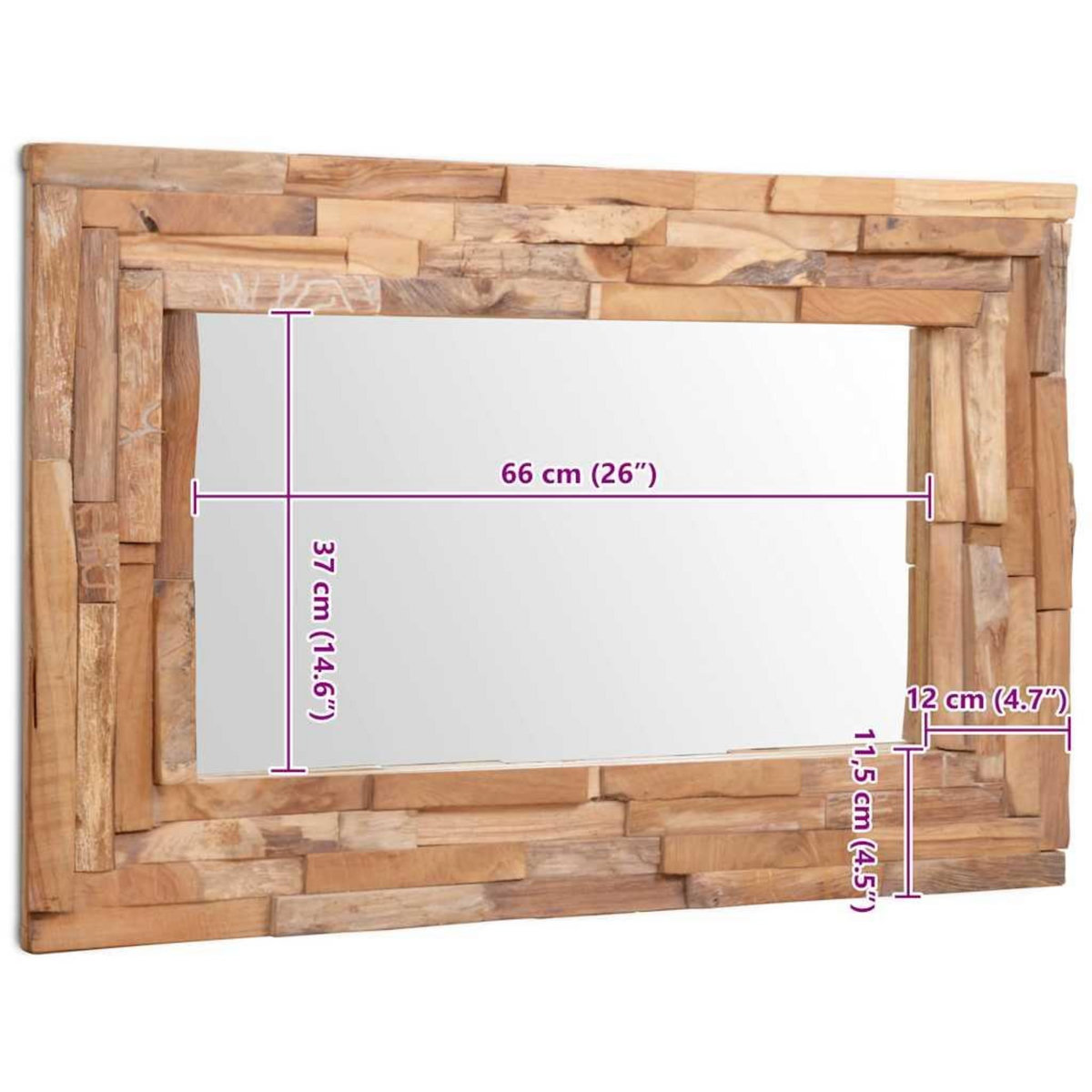 VIDAXL Miroir decoratif Teck 90x60 cm Rectangulaire
