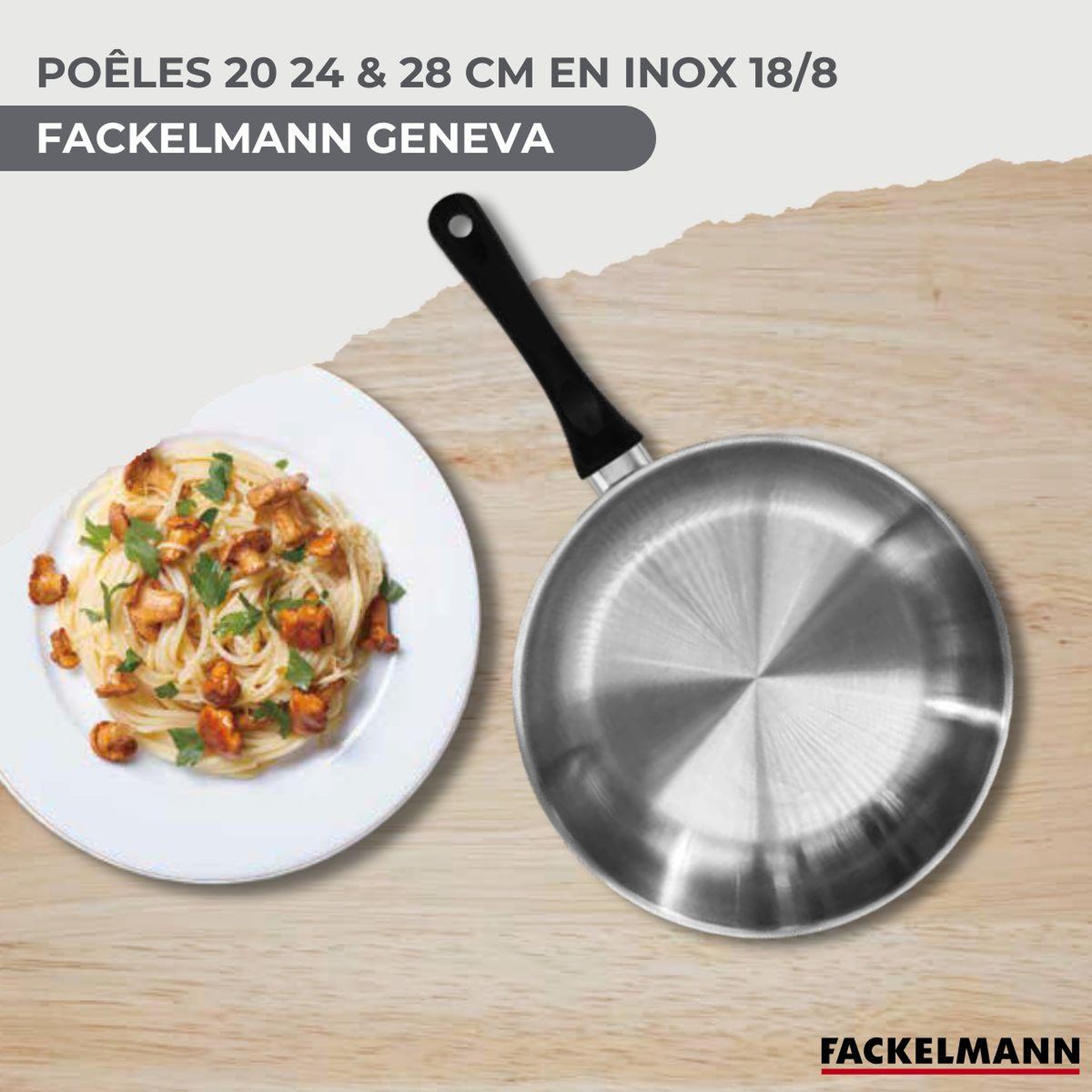Voir la diapositive 2 : Fackelmann Set 3 poêles 20 24 et 28 cm en inox et 3 couvercles verre fackelmann geneva