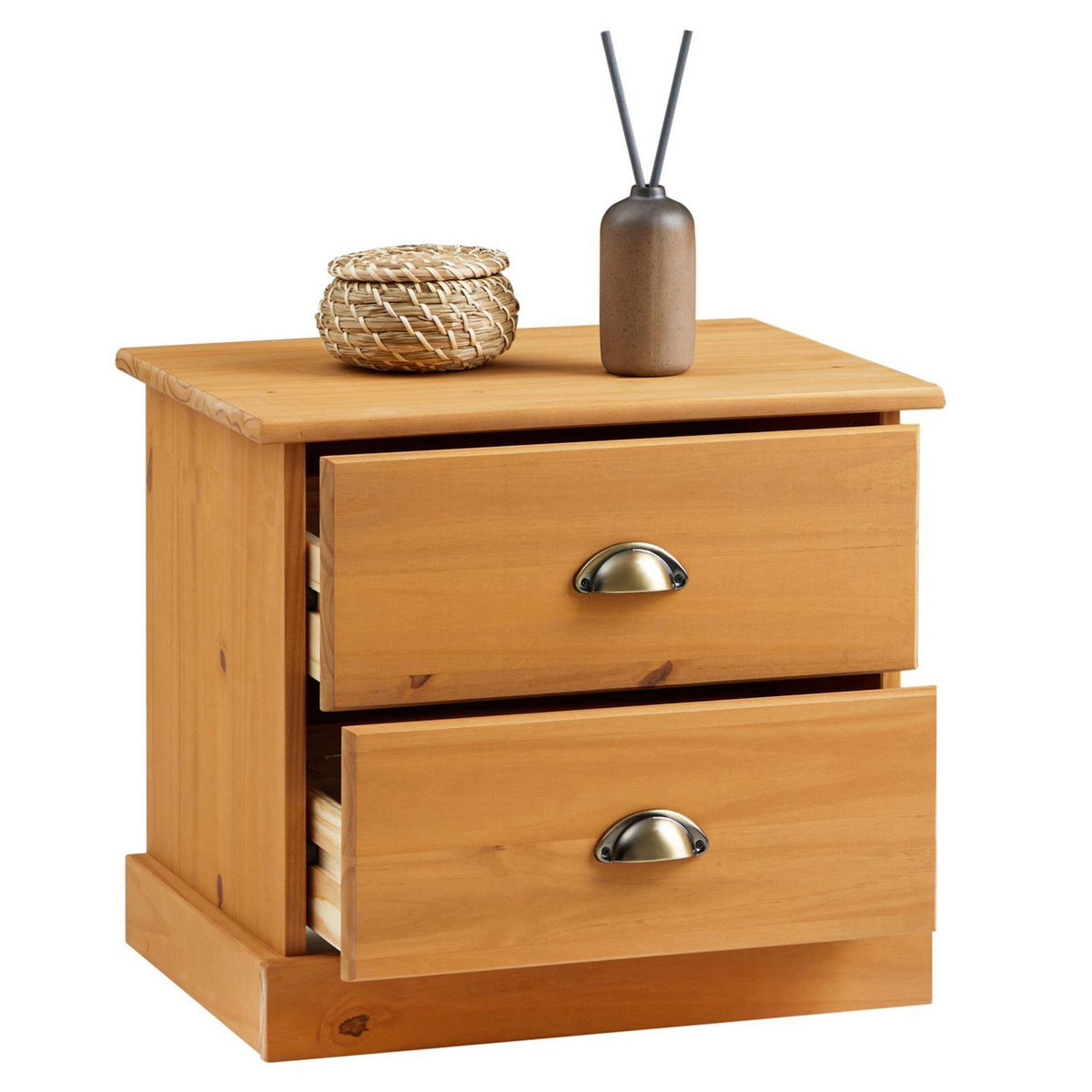 IDIMEX Table de chevet PARIS en pin massif, 2 tiroirs
