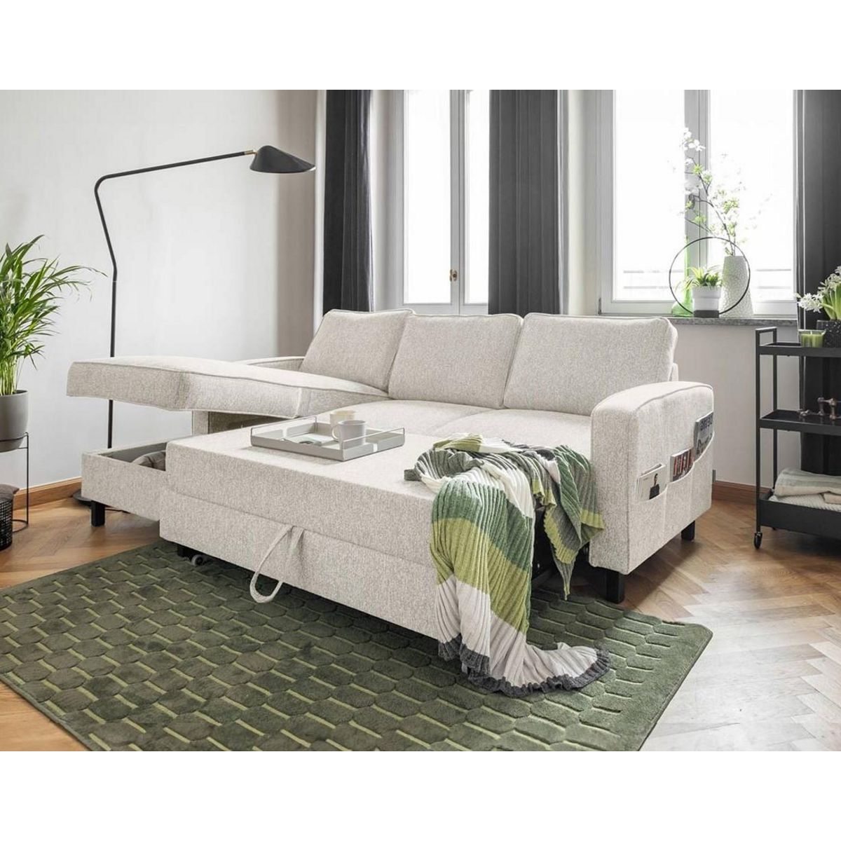 BEST MOBILIER Molly - canapé d'angle gauche 4 places convertible avec coffre en tissu