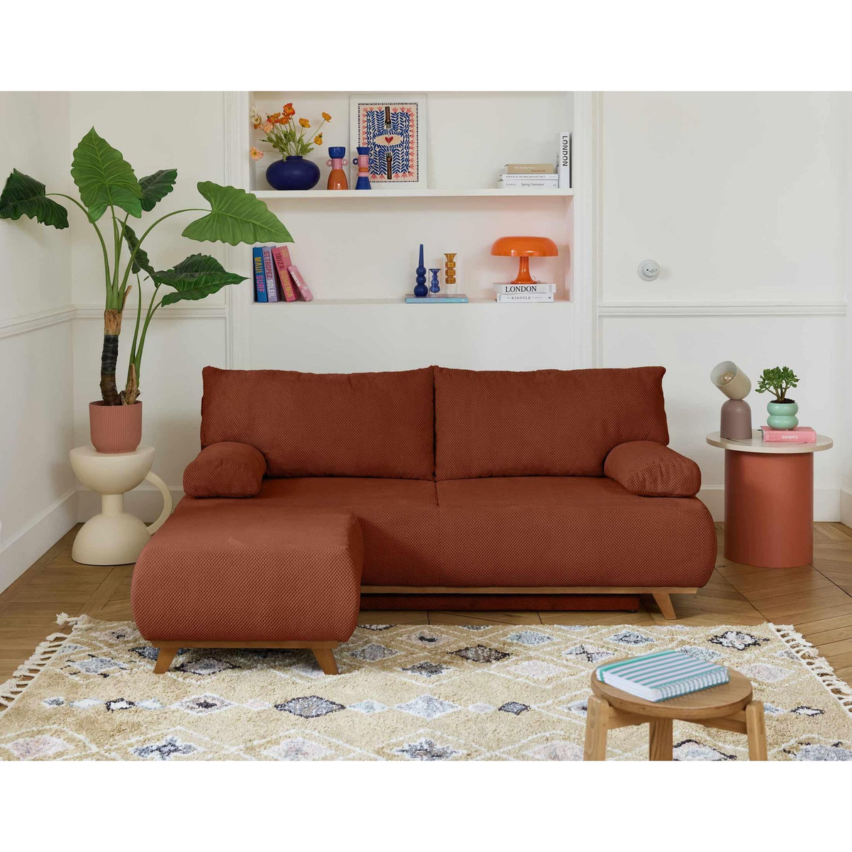 BEST MOBILIER Cristal - canapé 3 places - convertible avec coffre et pouf - en velours texturé