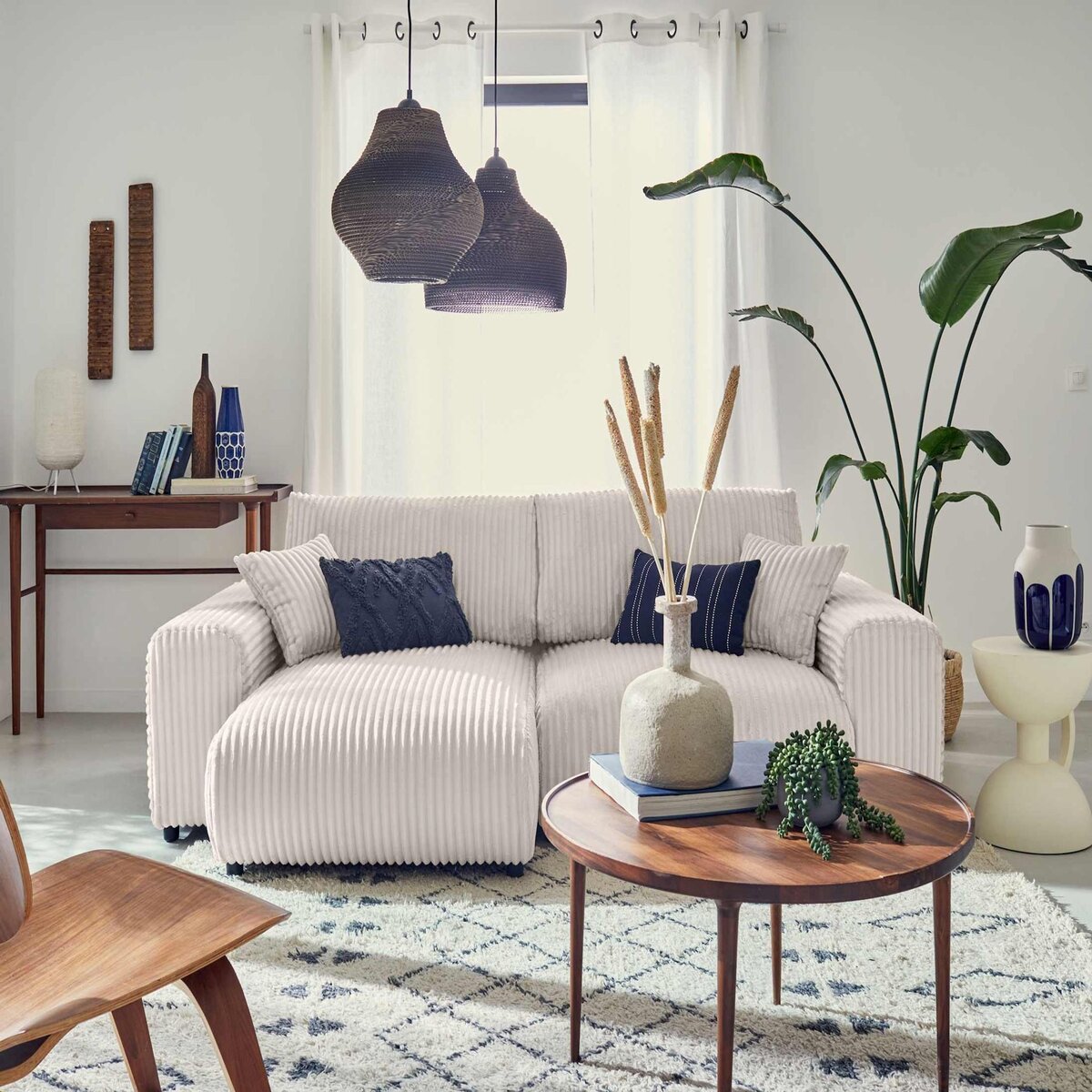 LISA DESIGN Garance - canapé d'angle réversible - 4 places - en velours côtelé grosses côtes