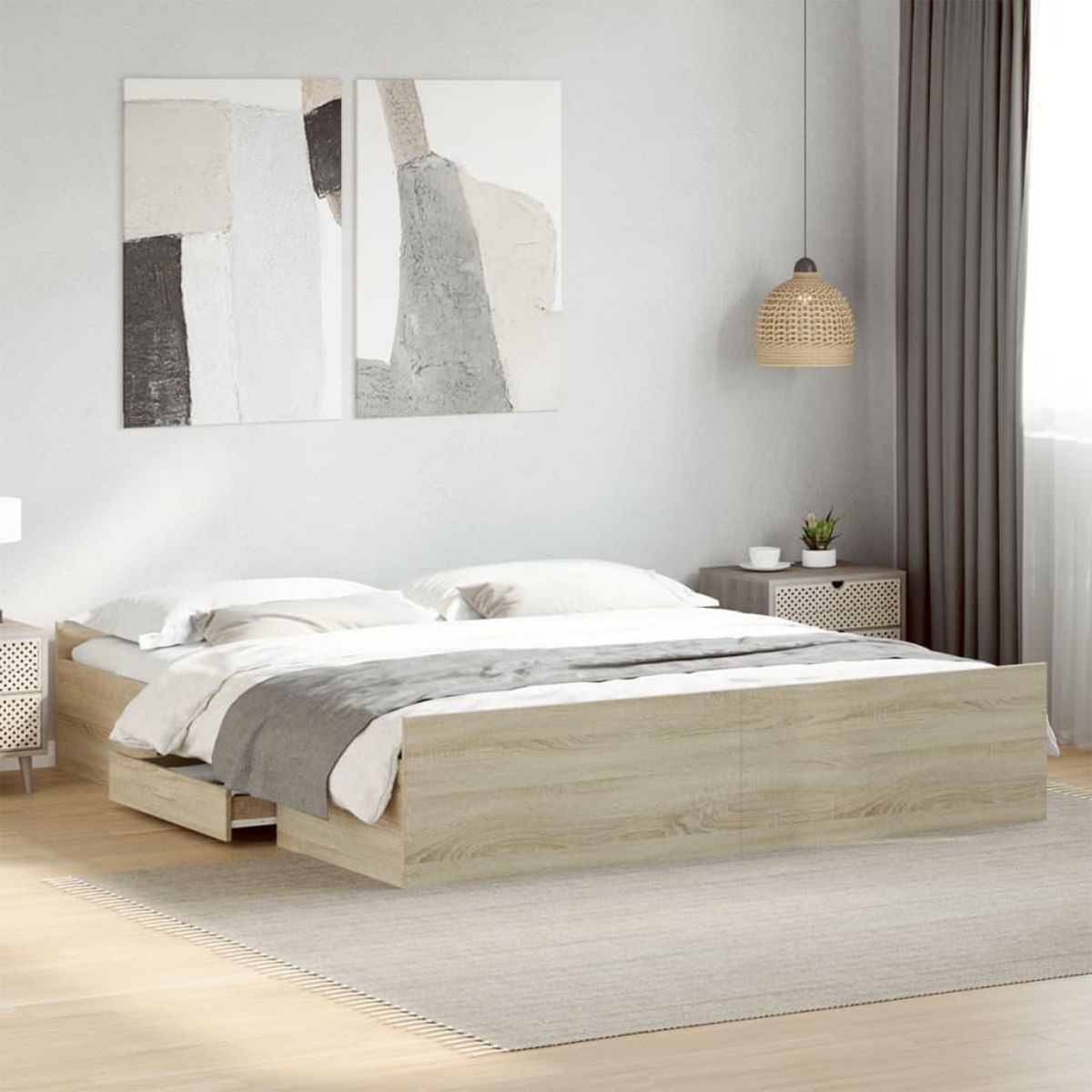 VIDAXL Cadre de lit avec tiroirs sans matelas chene sonoma 200x200 cm