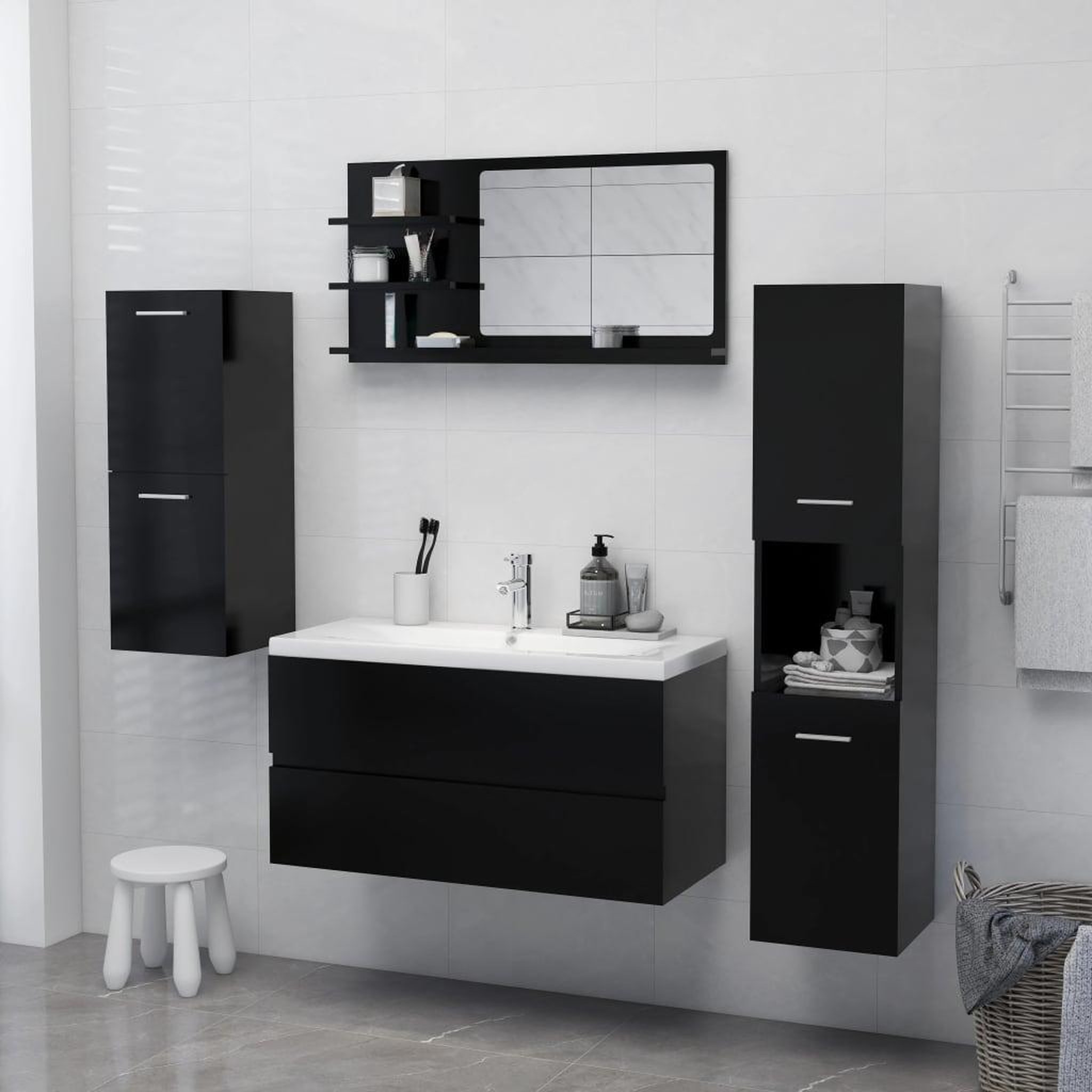 Voir la diapositive 4 : VIDAXL Miroir de salle de bain noir 90x10,5x45 cm bois d'ingenierie