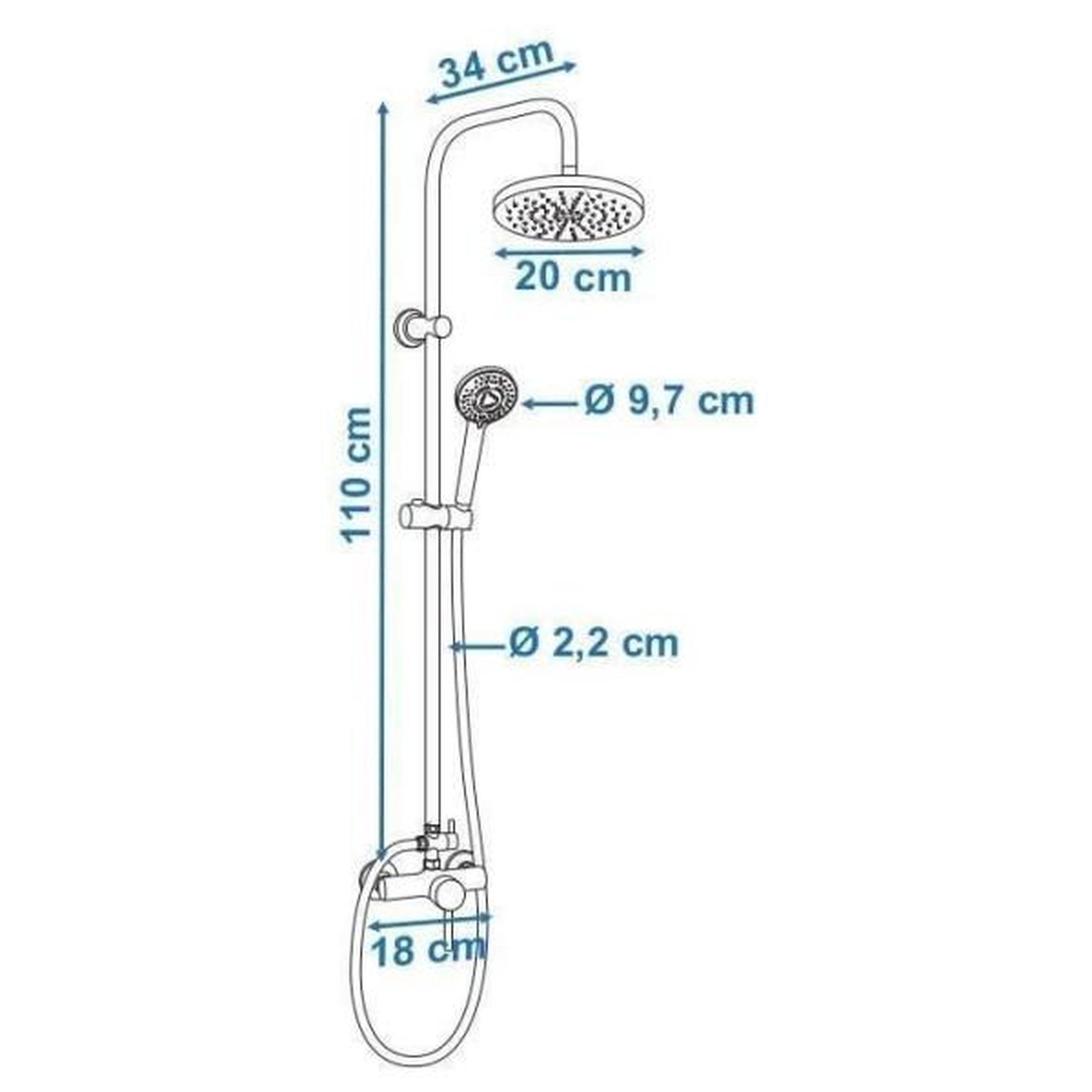 Voir la diapositive 3 : ROUSSEAU Colonne de douche rousseau timaru avec mitigeur mécanique chrome - tete de douche orientable, douchette 3 jets