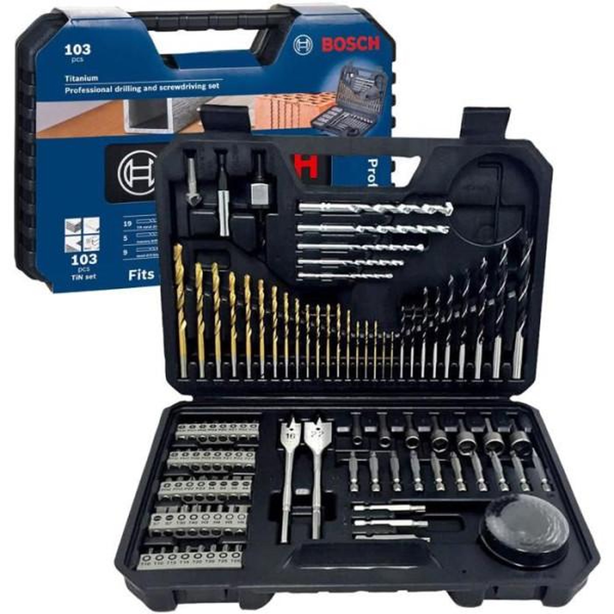 BOSCH Bosch Professional 103 pieces Jeu de forets et d'embouts (bois, la pierre et le métal, accessoires outils de perçage et de vis