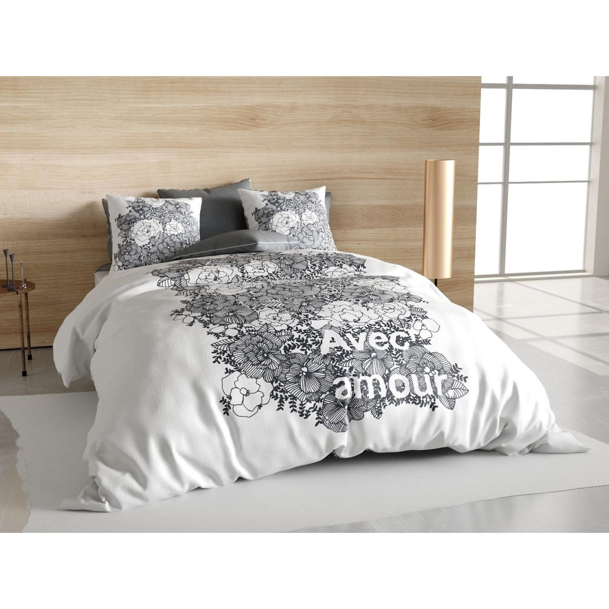Les Ateliers du Linge Parure housse de couette 100% coton bio 47 fils/cm2-avec amour