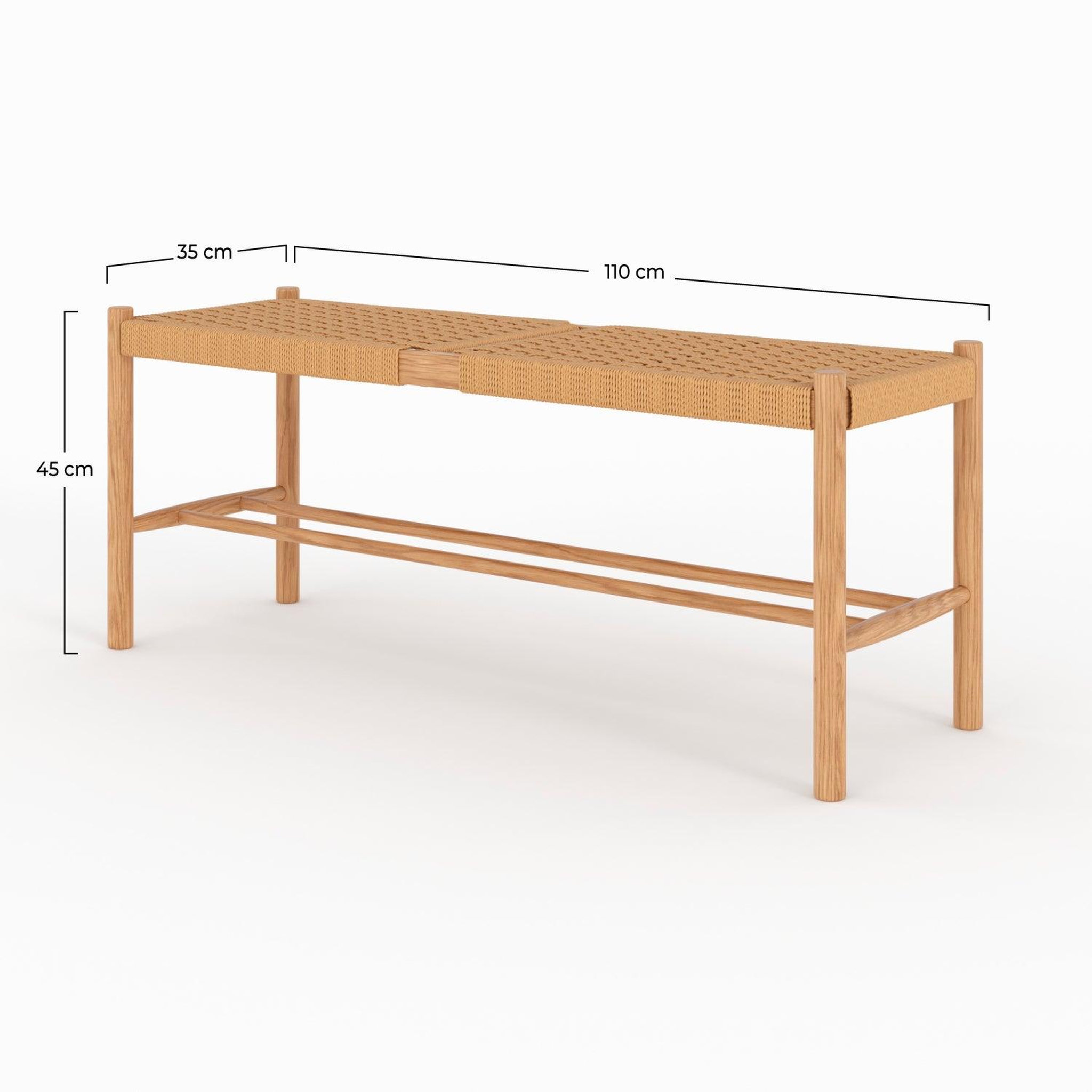 Voir la diapositive 4 : MAISON PAVANE Banc 2 places en bois de chêne massif avec tressage-kepler