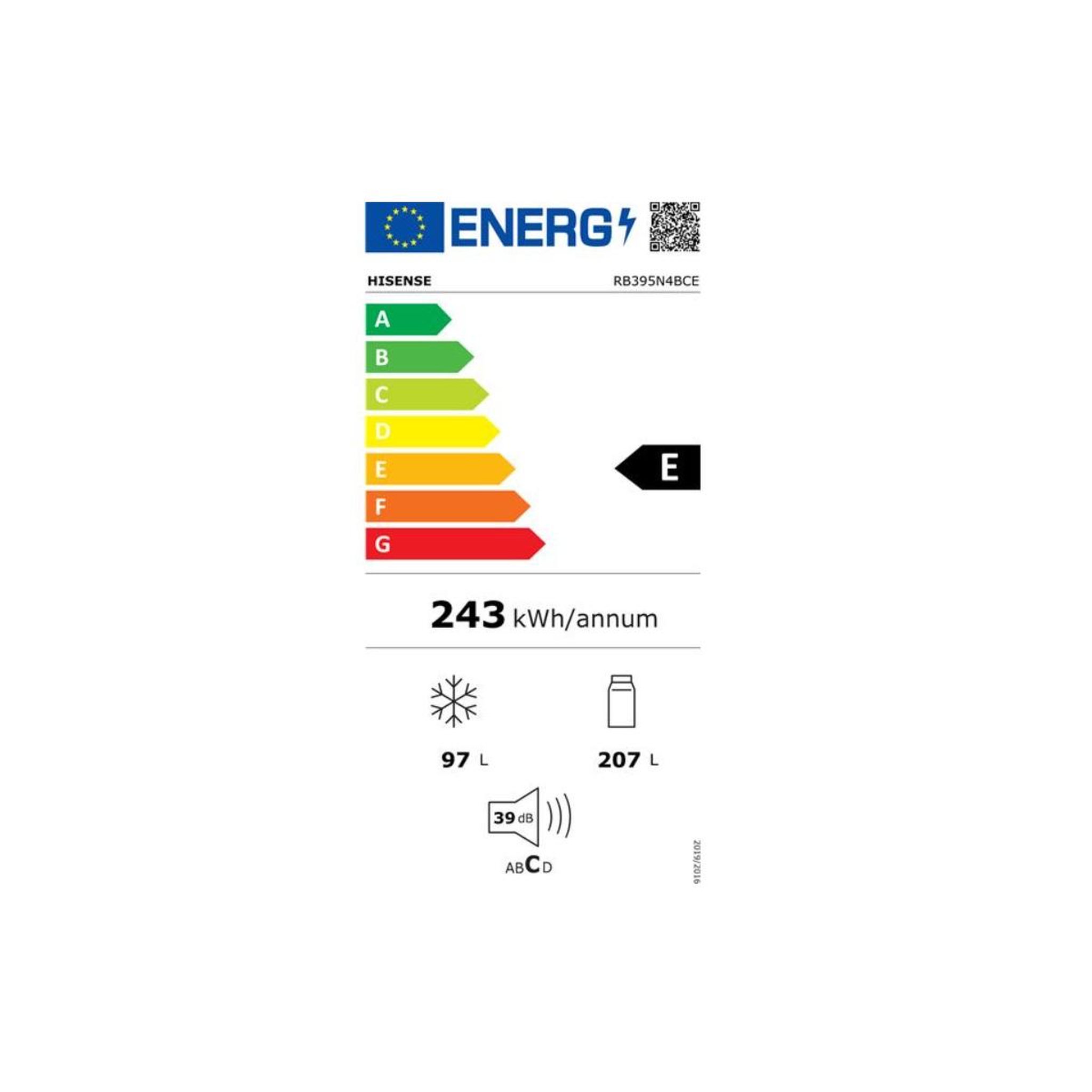 Voir la diapositive 2 : Hisense Réfrigérateur combiné 60cm 304l ventilé - rb395n4bce