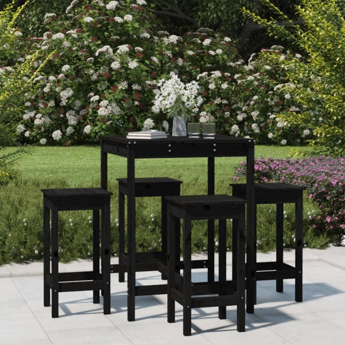 VIDAXL Ensemble de bar de jardin 5 pcs noir bois de pin massif