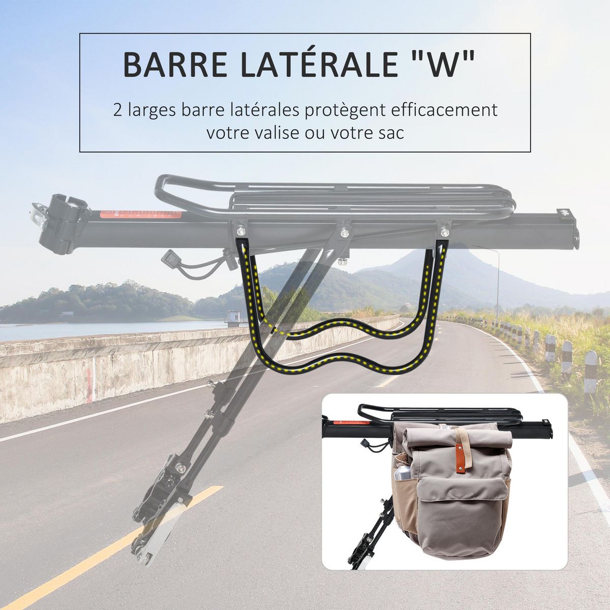 HOMCOM Porte-bagages arrière de vélo - porte-bagages universel de vélo - rangement vélo réglable - alu. PP noir