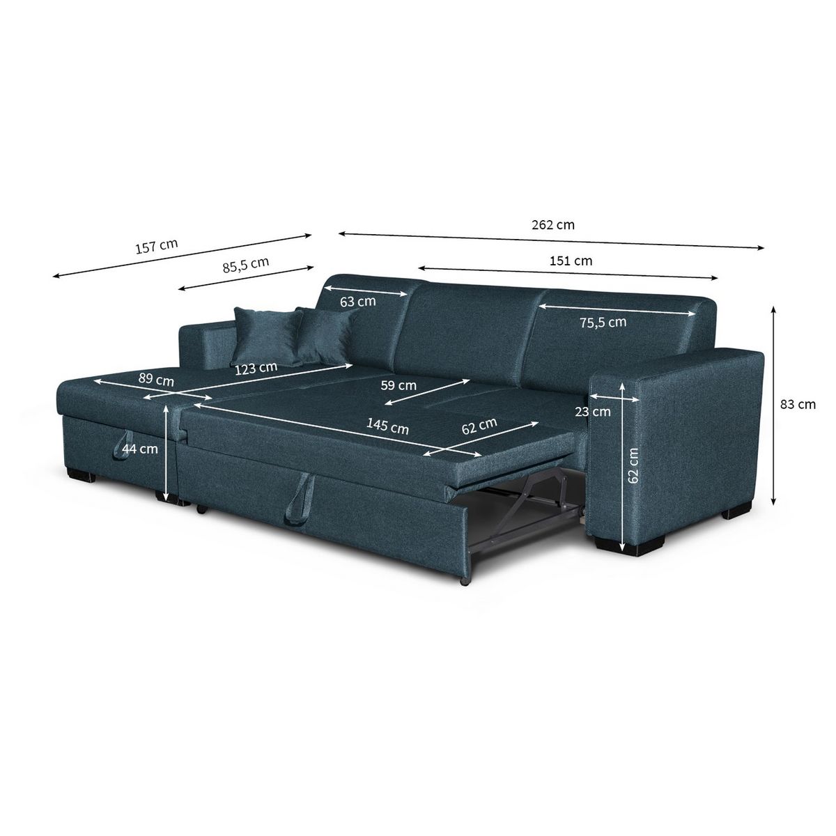 Canapé d'angle gauche convertible  4 places avec coffre tissu CARIBEA