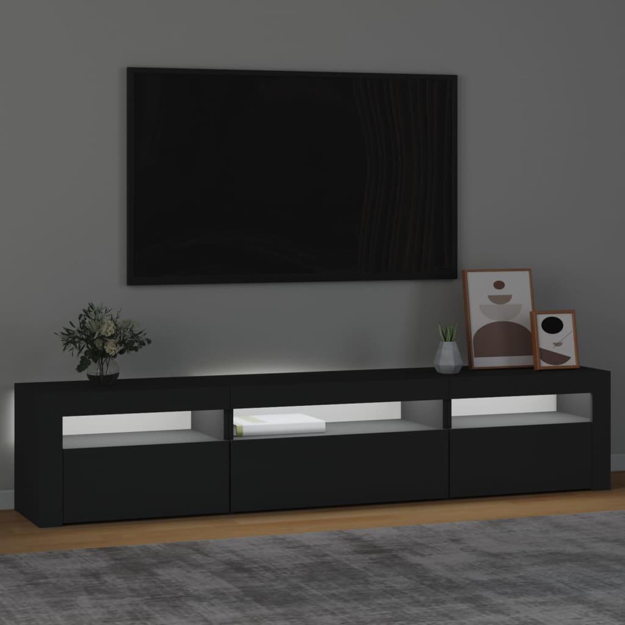 Voir la diapositive 3 : VIDAXL Meuble TV avec lumieres LED Noir 195x35x40 cm